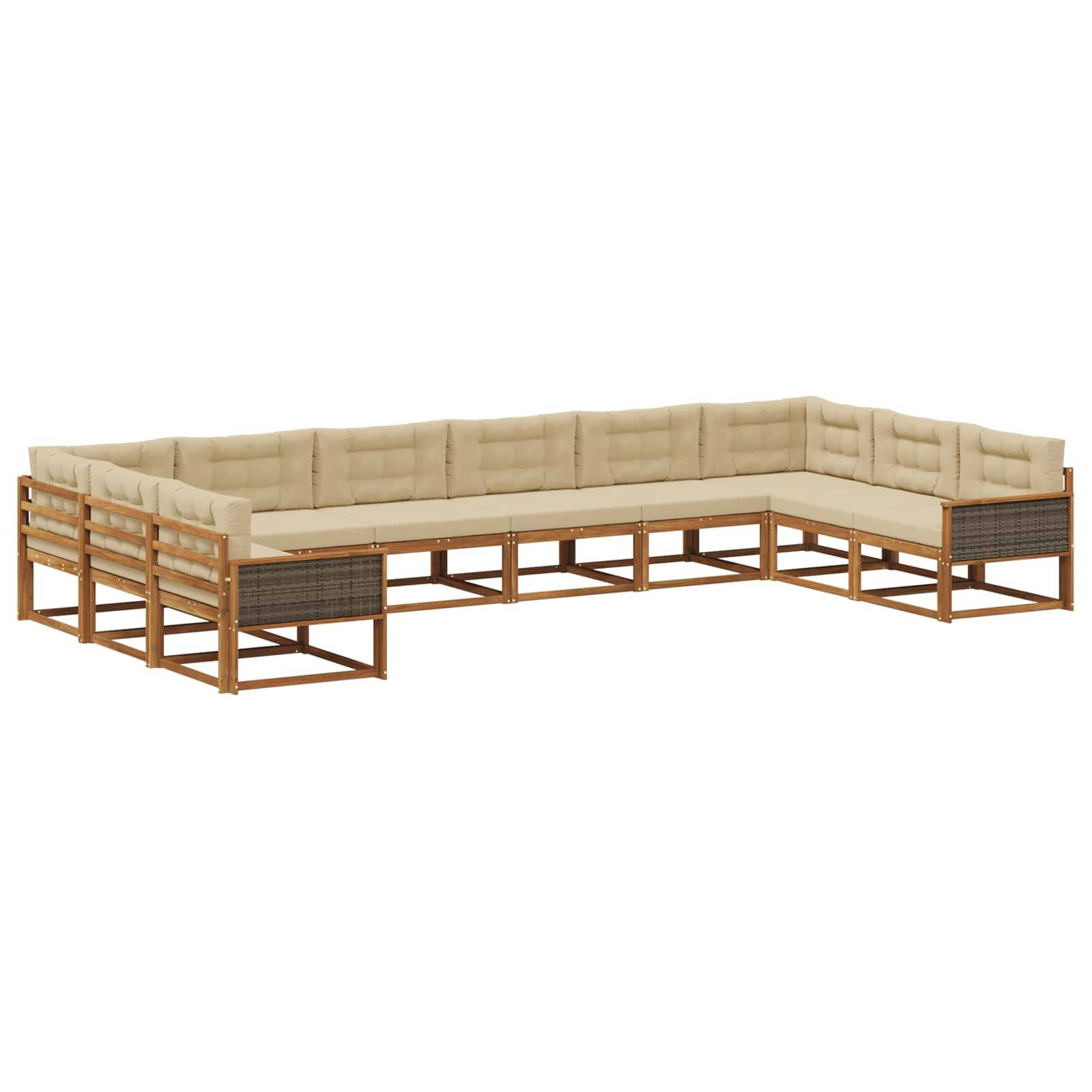 vidaXL Outdoor-Sofagarnitur mit Kissen 10 pcs Natur und Beige