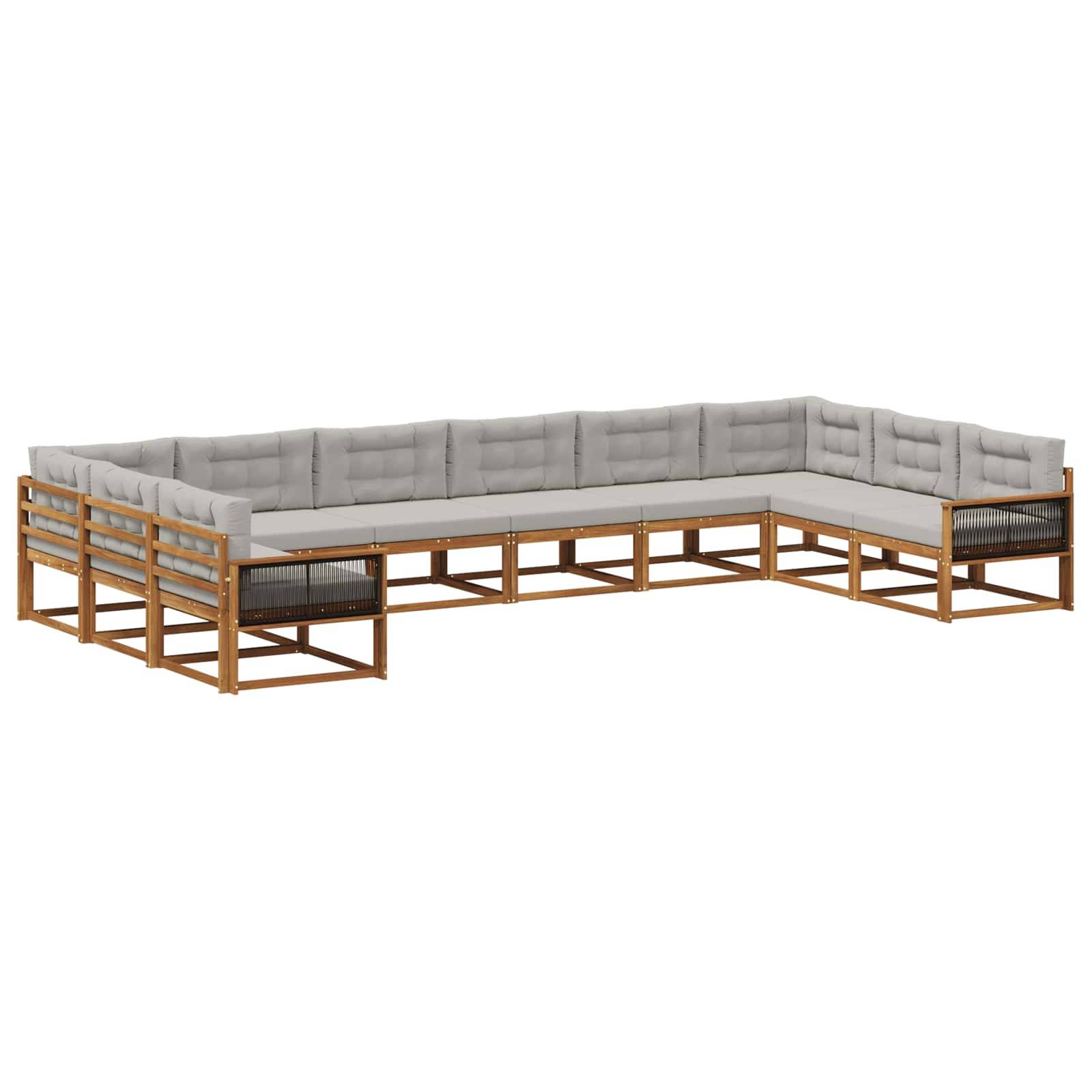 vidaXL Outdoor-Sofagarnitur mit Kissen 10 pcs Natürlich und Hellgrau