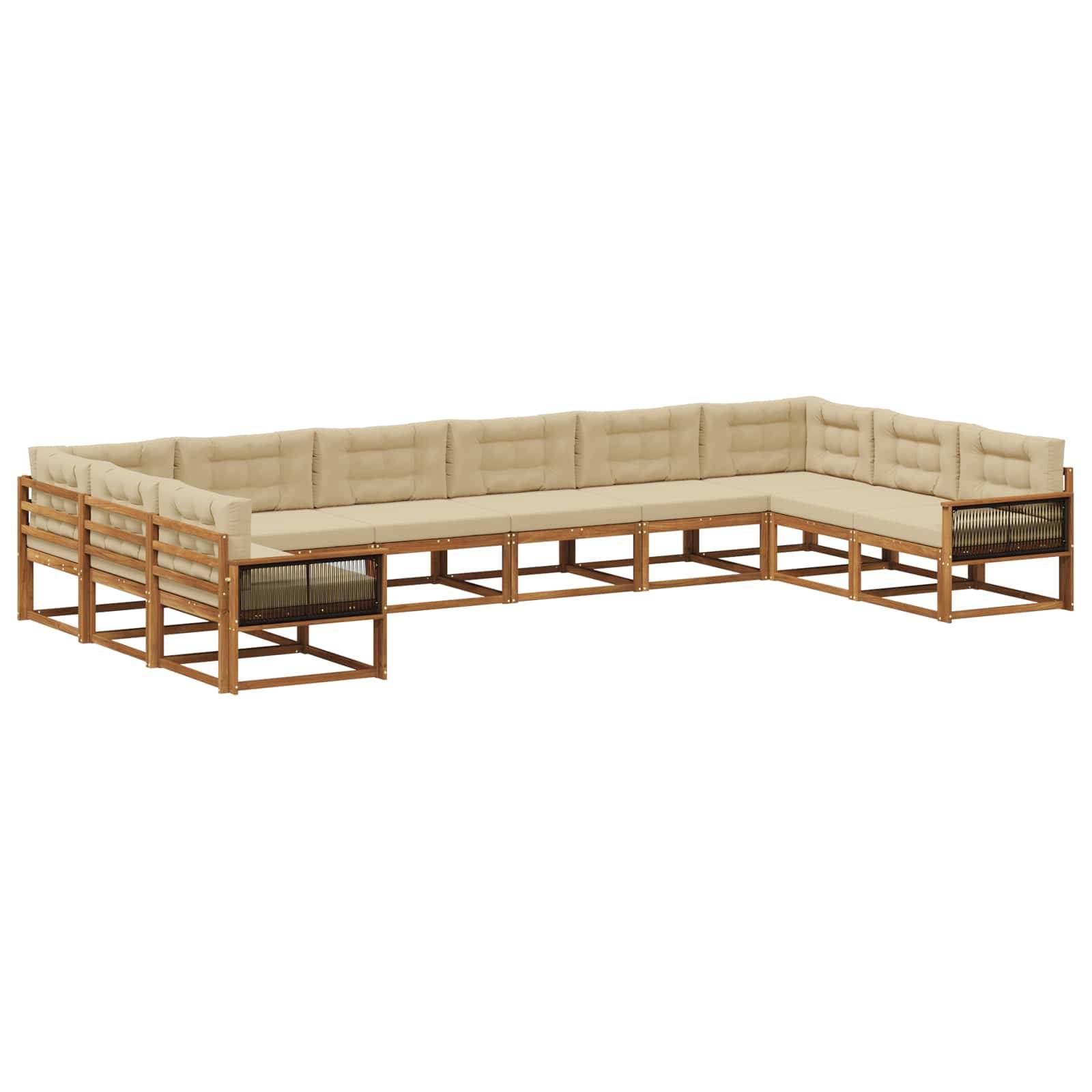 vidaXL Outdoor-Sofagarnitur mit Kissen 10 pcs Natur und Beige
