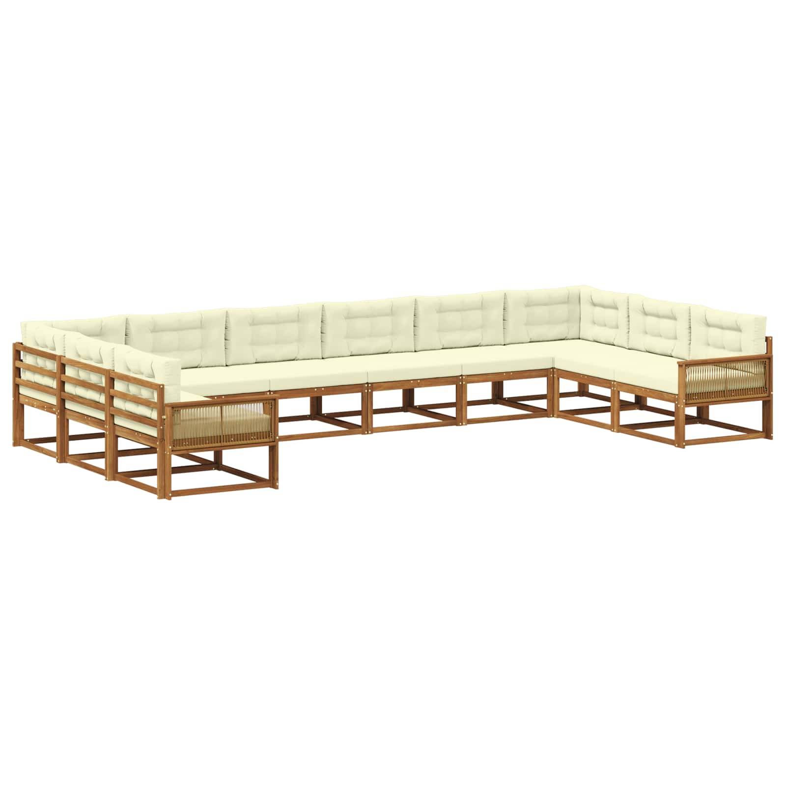 vidaXL Outdoor-Sofagarnitur mit Kissen 10 pcs Natur und Creme