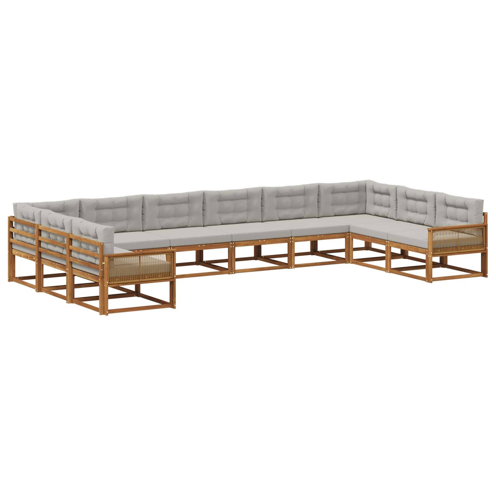 vidaXL Outdoor-Sofagarnitur mit Kissen 10 pcs Natürlich und Hellgrau