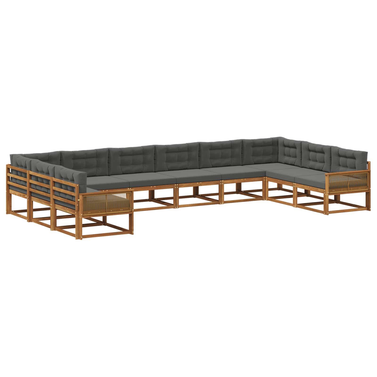 vidaXL Outdoor-Sofagarnitur mit Kissen 10 pcs Natur und Anthrazit
