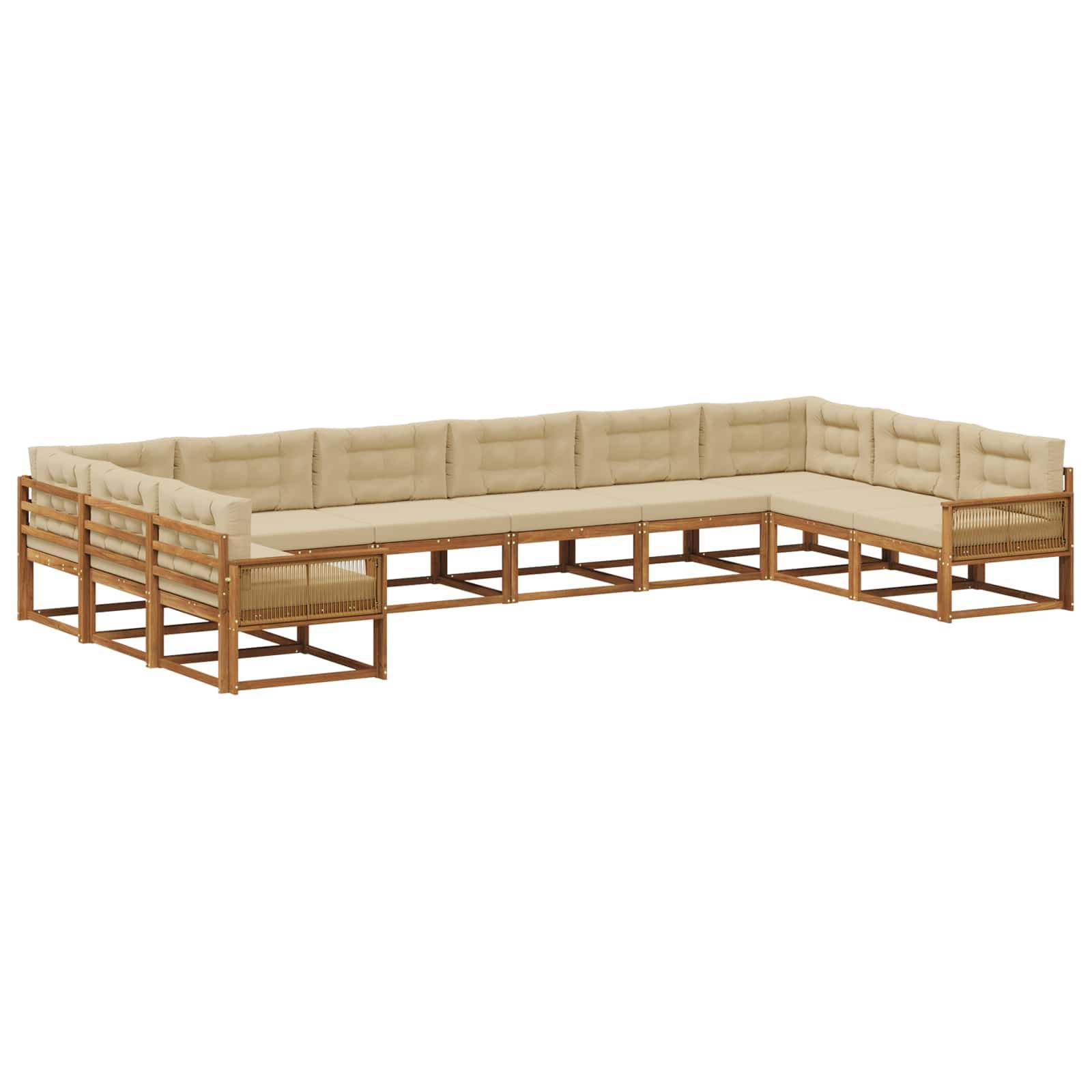 vidaXL Outdoor-Sofagarnitur mit Kissen 10 pcs Natur und Beige