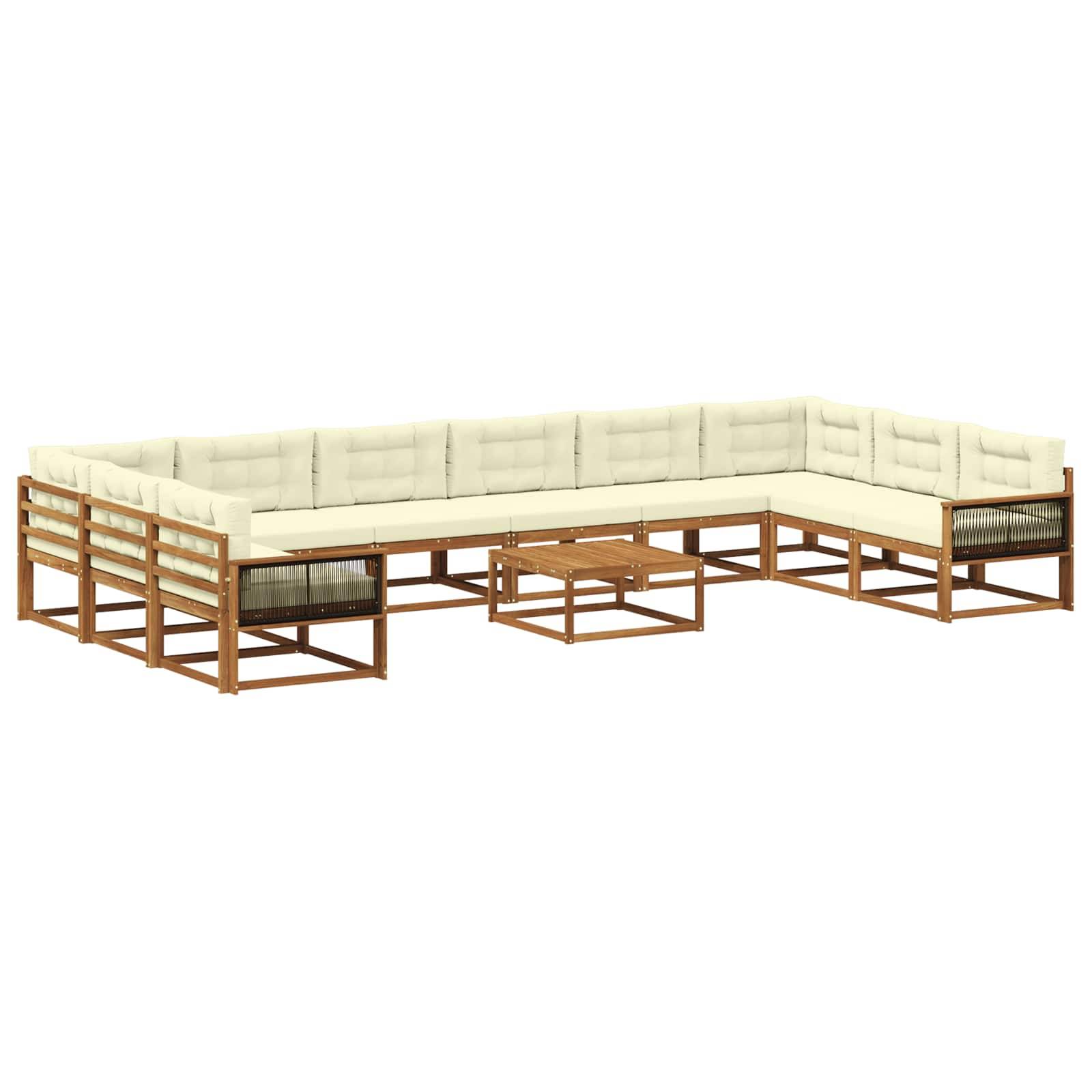 vidaXL Outdoor-Sofagarnitur mit Kissen 11 pcs Natur und Creme