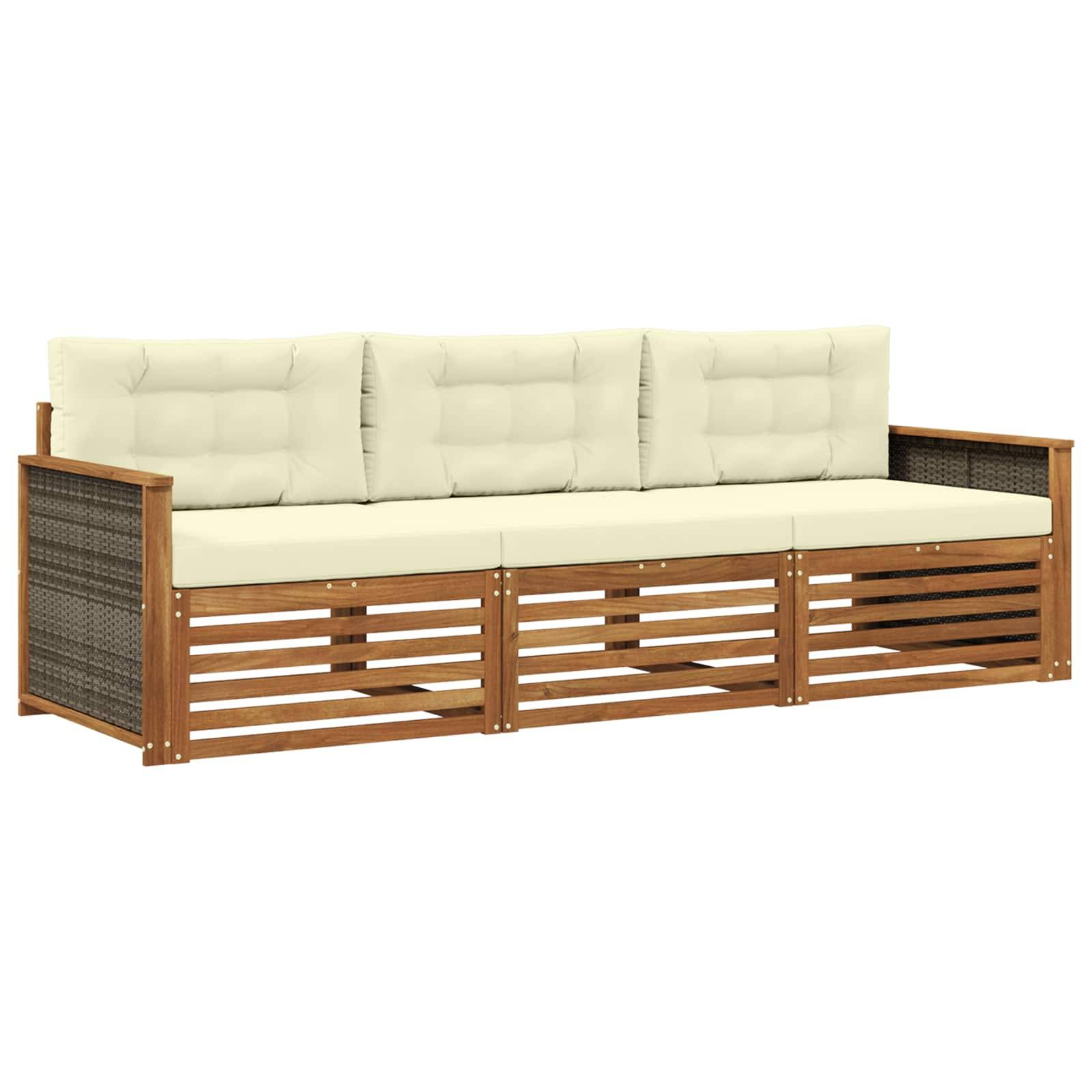 vidaXL Outdoor-Sofagarnitur mit Kissen 3 pcs Natur und Creme