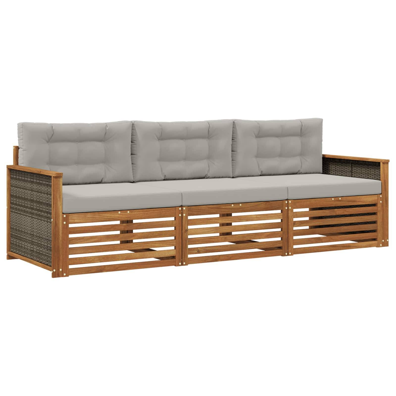 vidaXL Outdoor-Sofagarnitur mit Kissen 3 pcs Natürlich und Hellgrau