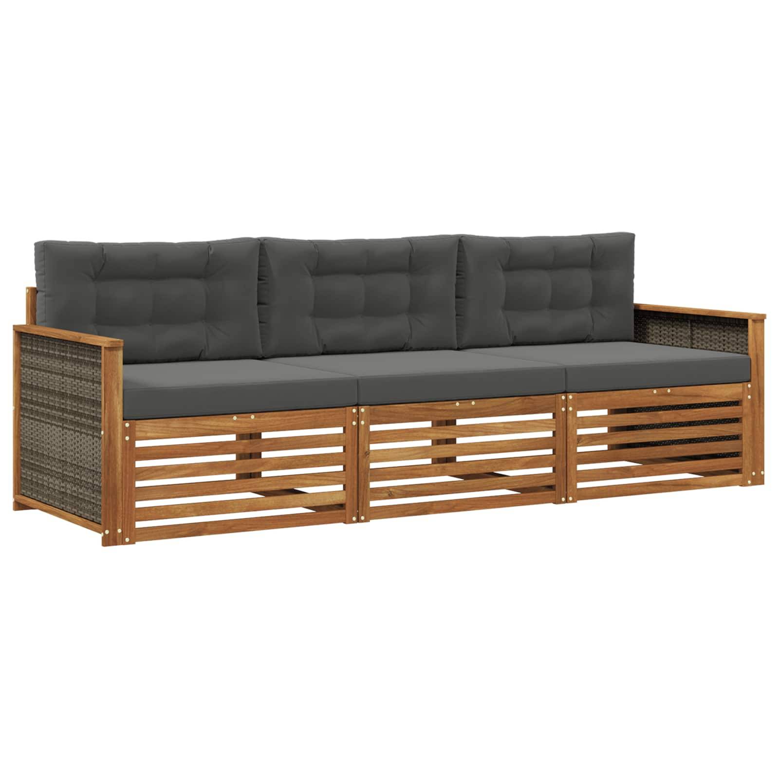 vidaXL Outdoor-Sofagarnitur mit Kissen 3 pcs Natur und Anthrazit