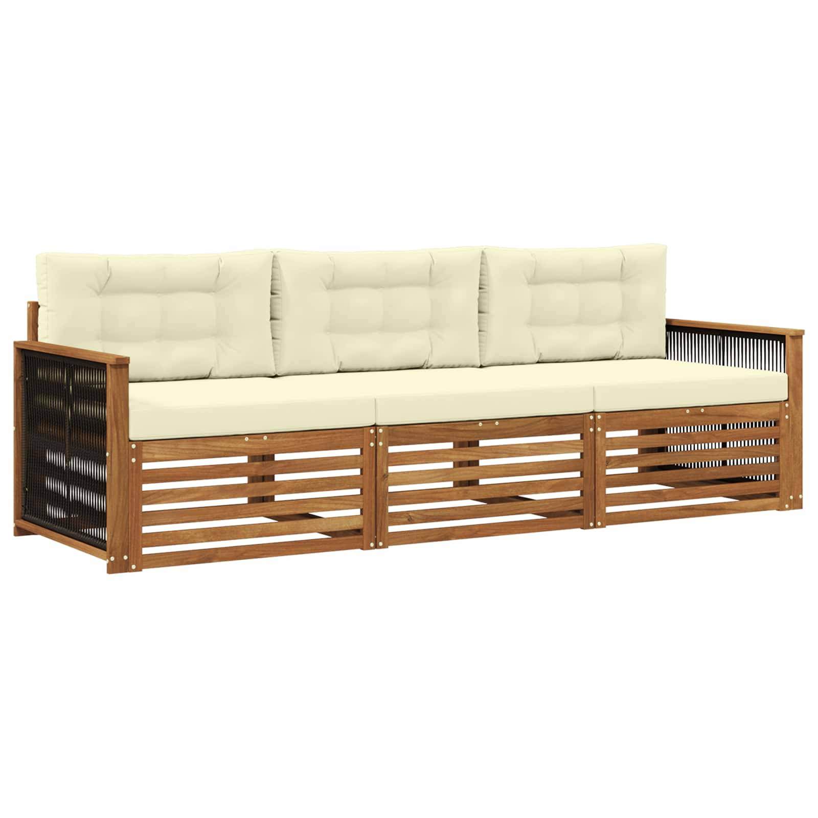 vidaXL Outdoor-Sofagarnitur mit Kissen 3 pcs Natur und Creme