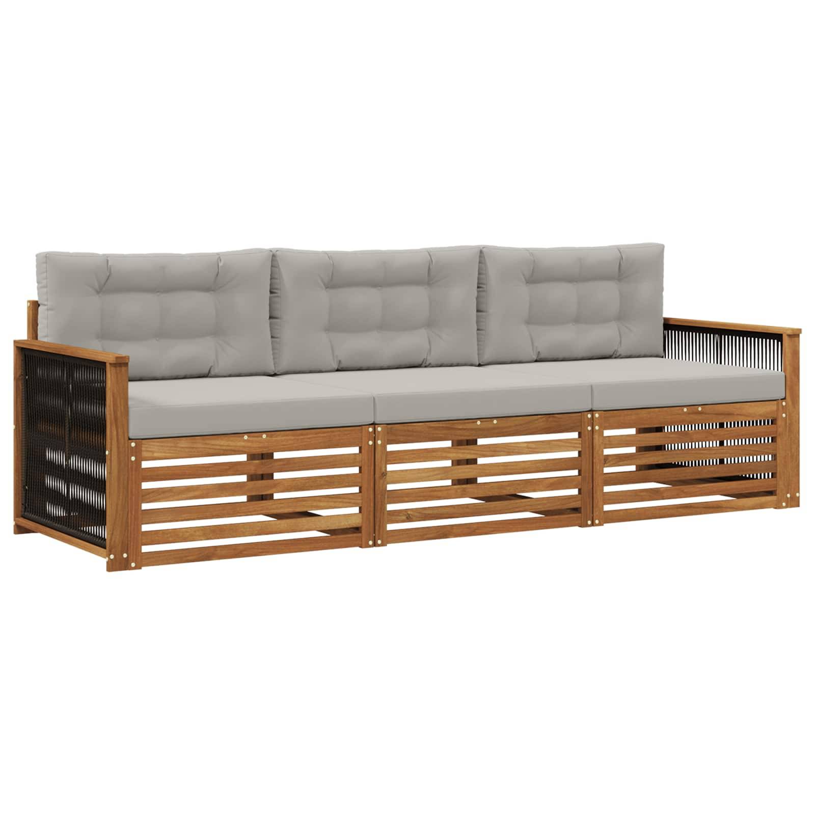 vidaXL Outdoor-Sofagarnitur mit Kissen 3 pcs Natürlich und Hellgrau