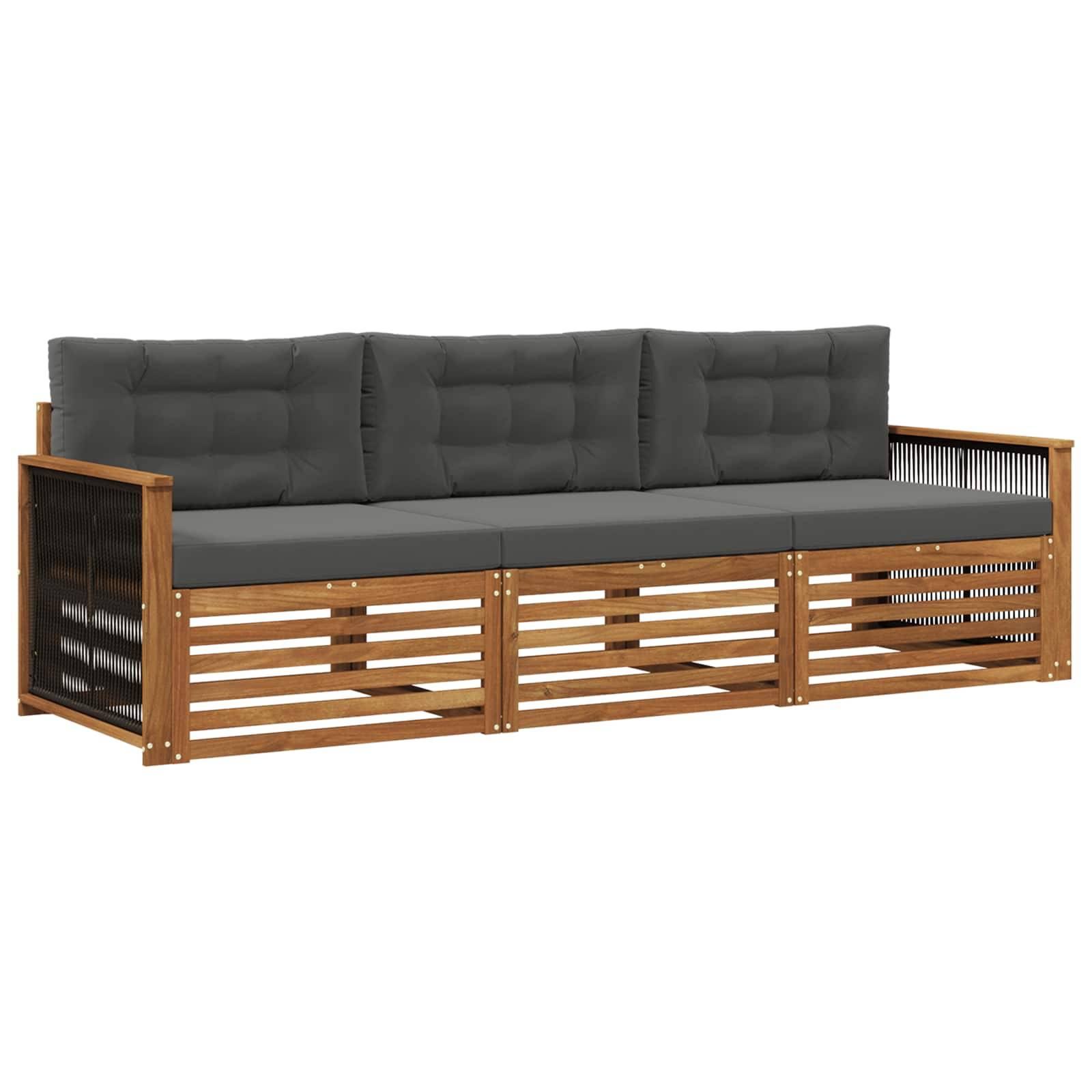 vidaXL Outdoor-Sofagarnitur mit Kissen 3 pcs Natur und Anthrazit