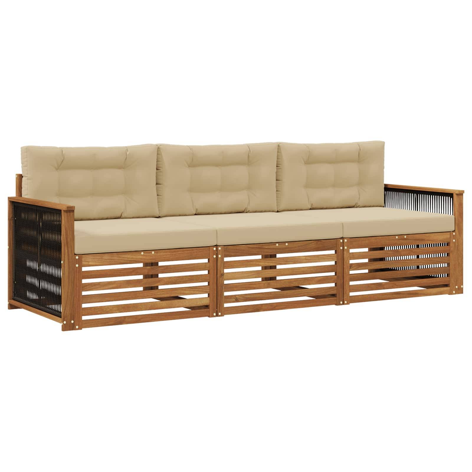 vidaXL Outdoor-Sofagarnitur mit Kissen 3 pcs Natur und Beige