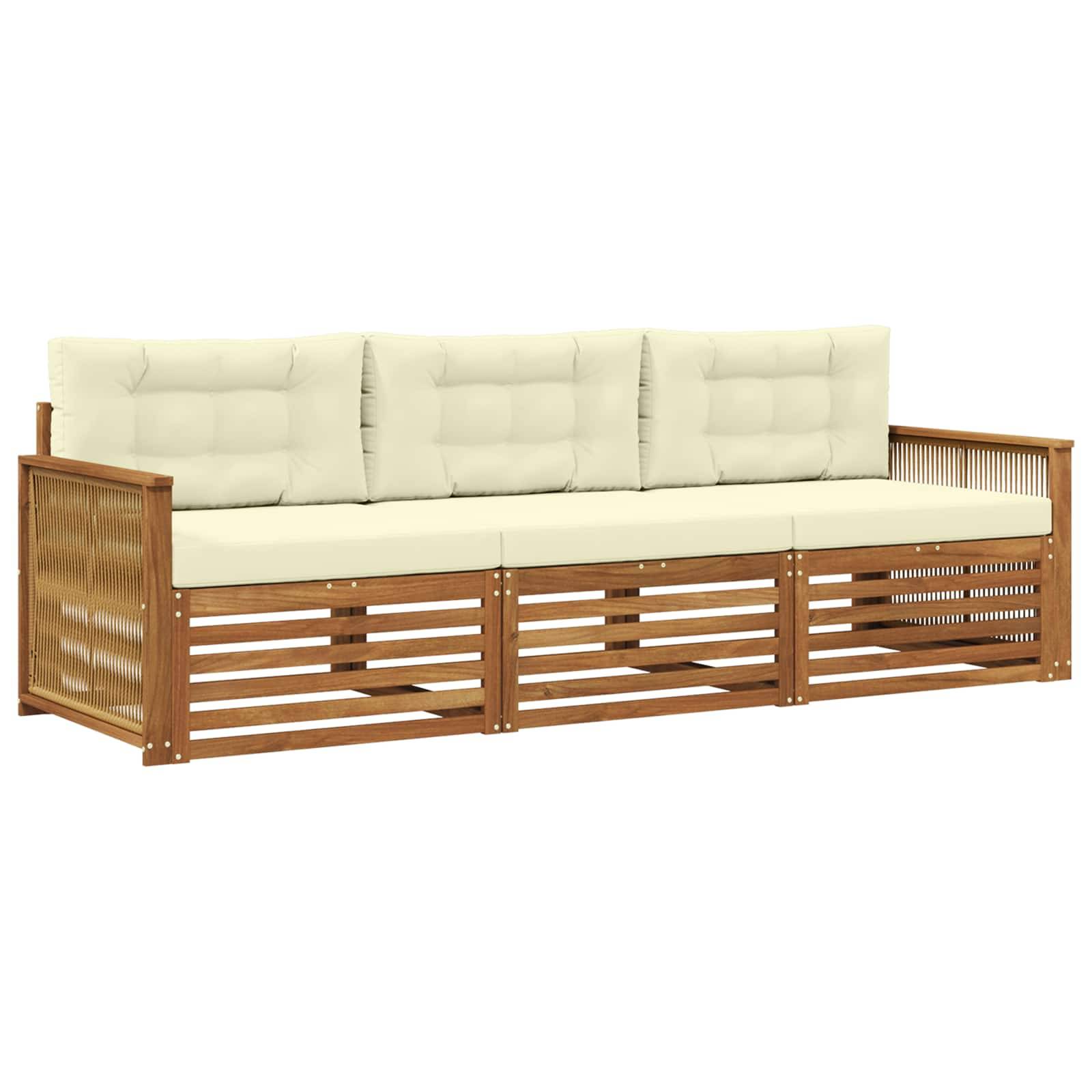 vidaXL Outdoor-Sofagarnitur mit Kissen 3 pcs Natur und Creme