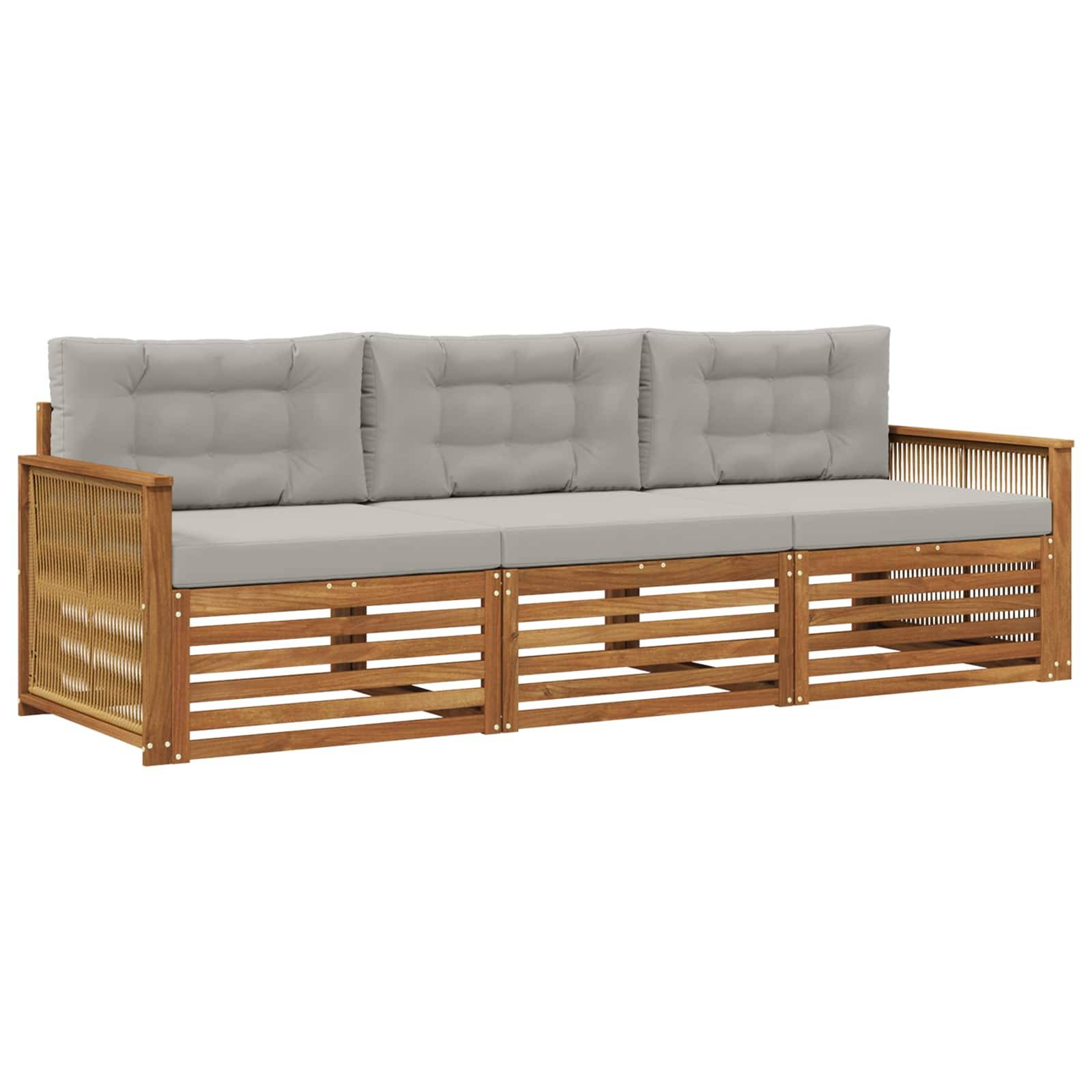 vidaXL Outdoor-Sofagarnitur mit Kissen 3 pcs Natürlich und Hellgrau