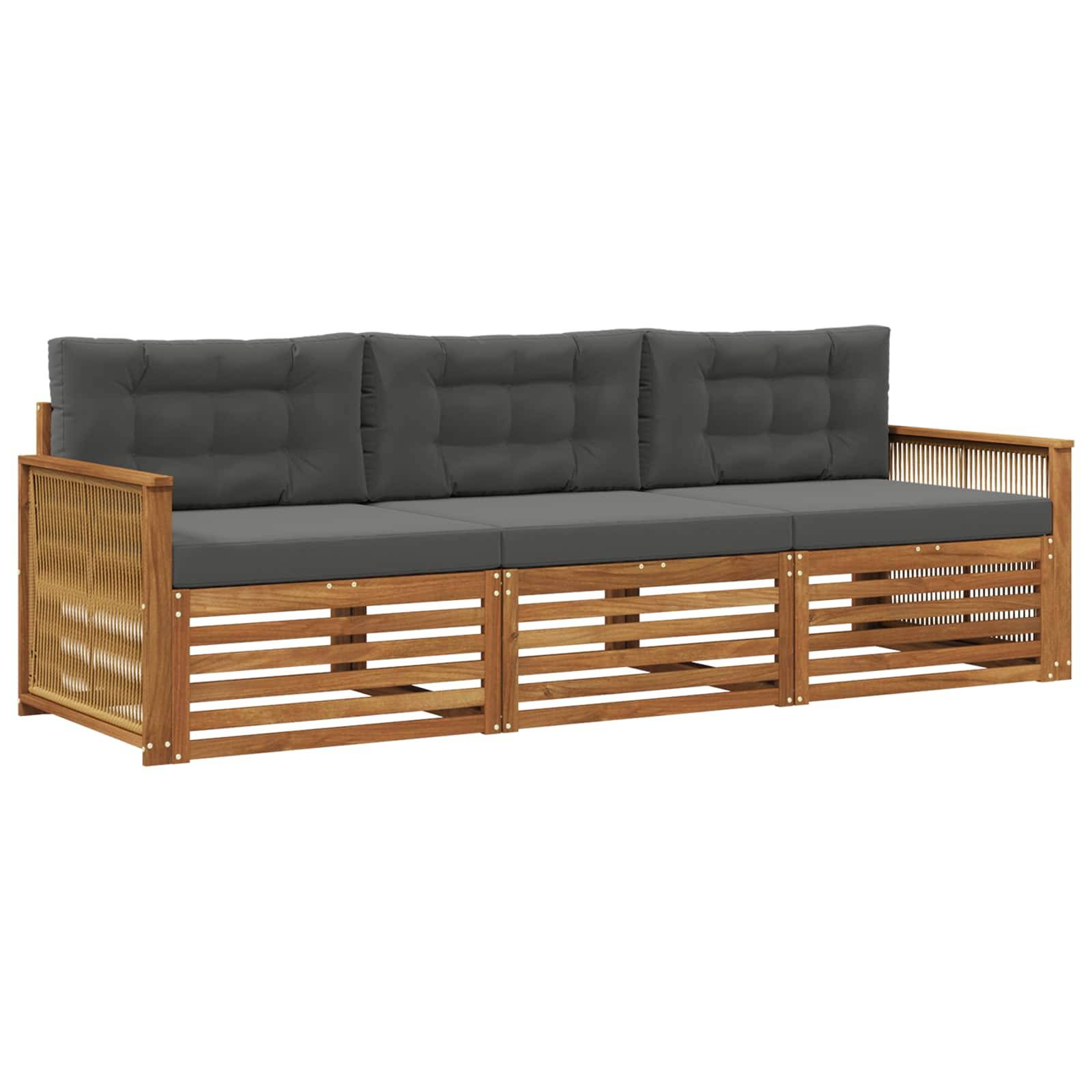 vidaXL Outdoor-Sofagarnitur mit Kissen 3 pcs Natur und Anthrazit