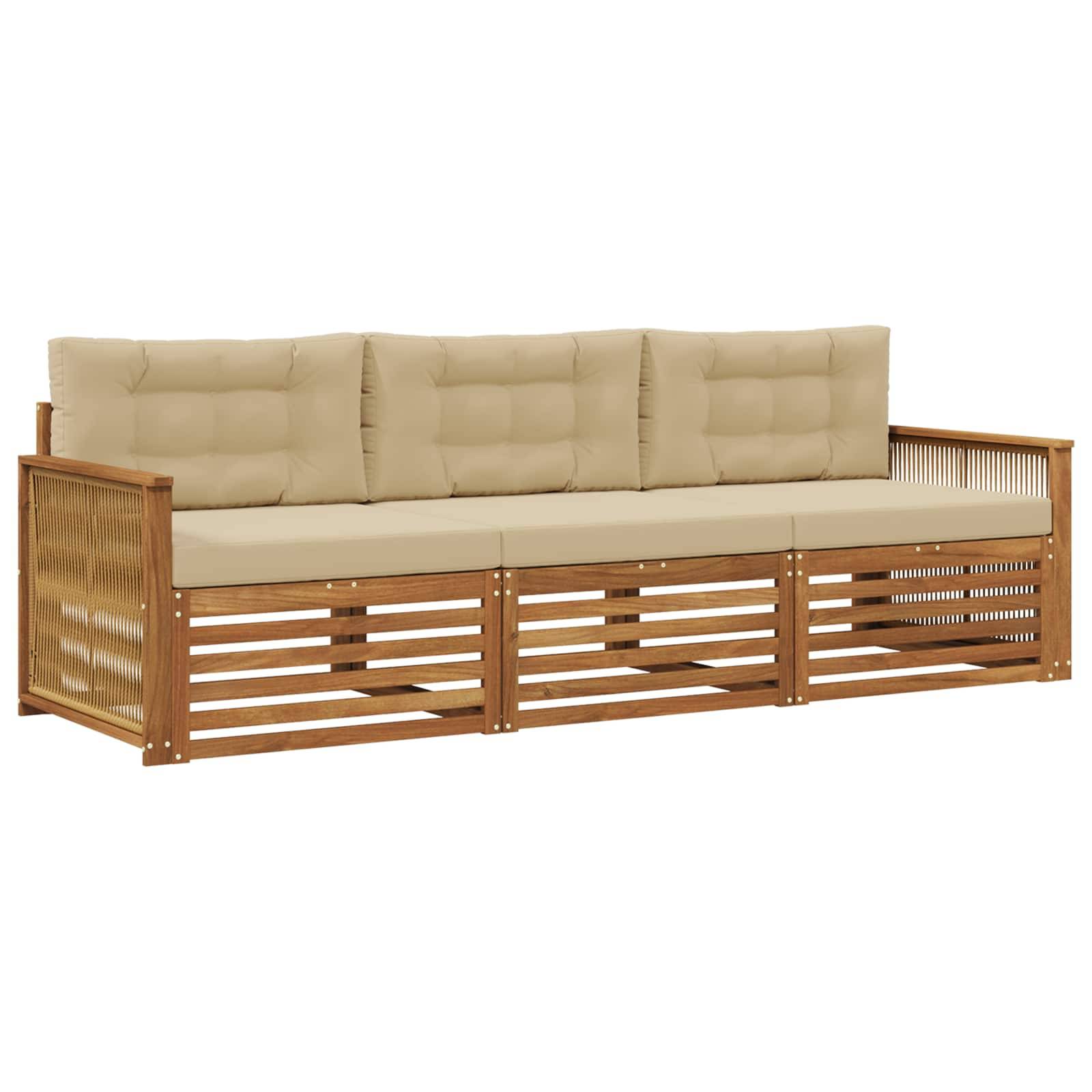 vidaXL Outdoor-Sofagarnitur mit Kissen 3 pcs Natur und Beige