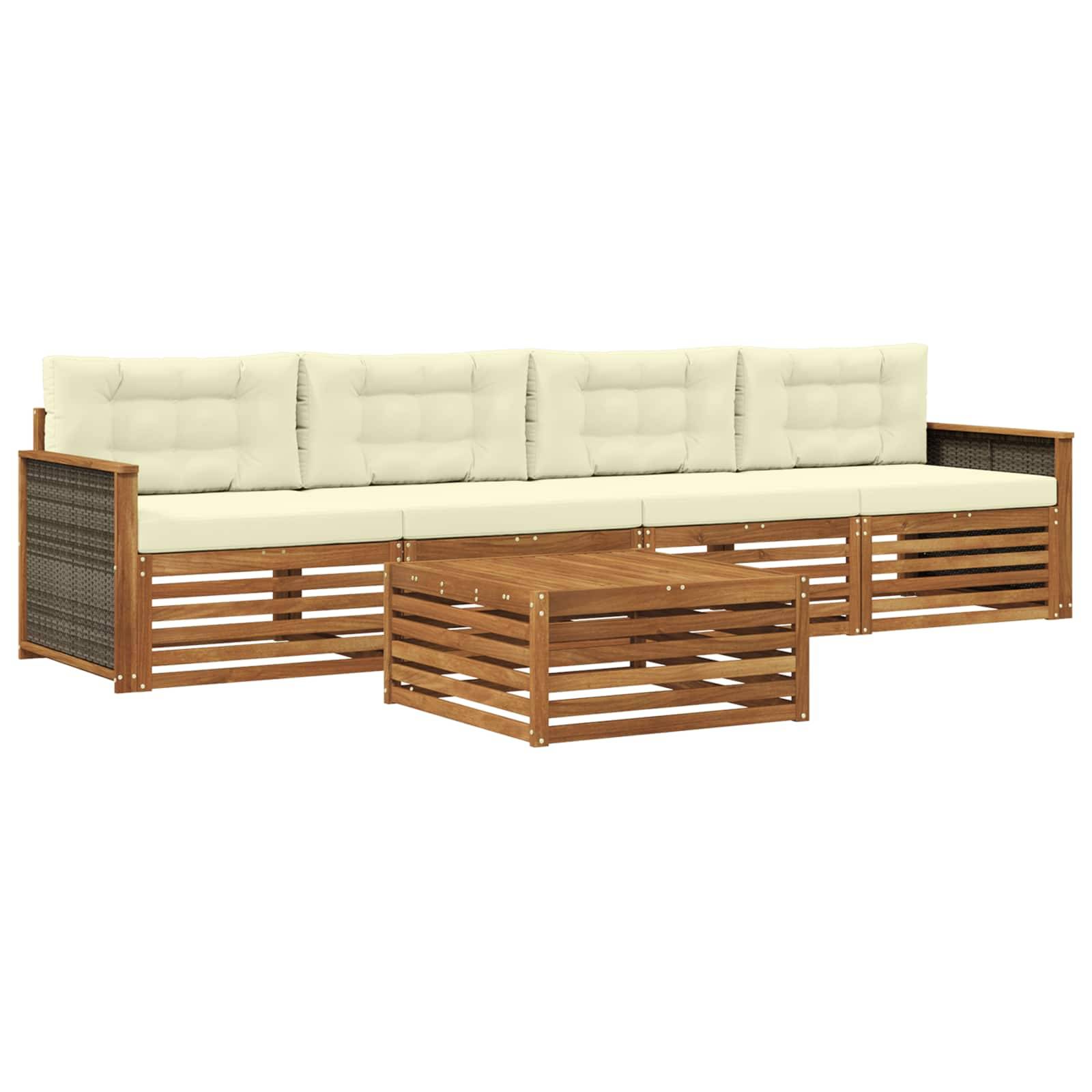 vidaXL Outdoor-Sofagarnitur mit Kissen 5 pcs Natur und Creme