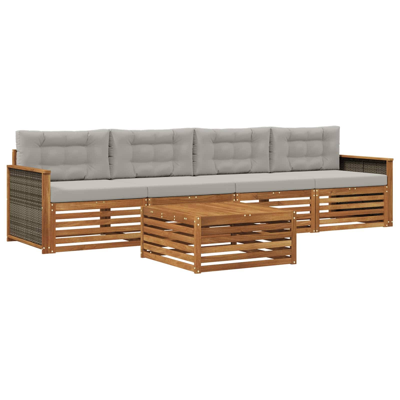 vidaXL Outdoor-Sofagarnitur mit Kissen 5 pcs Natürlich und Hellgrau