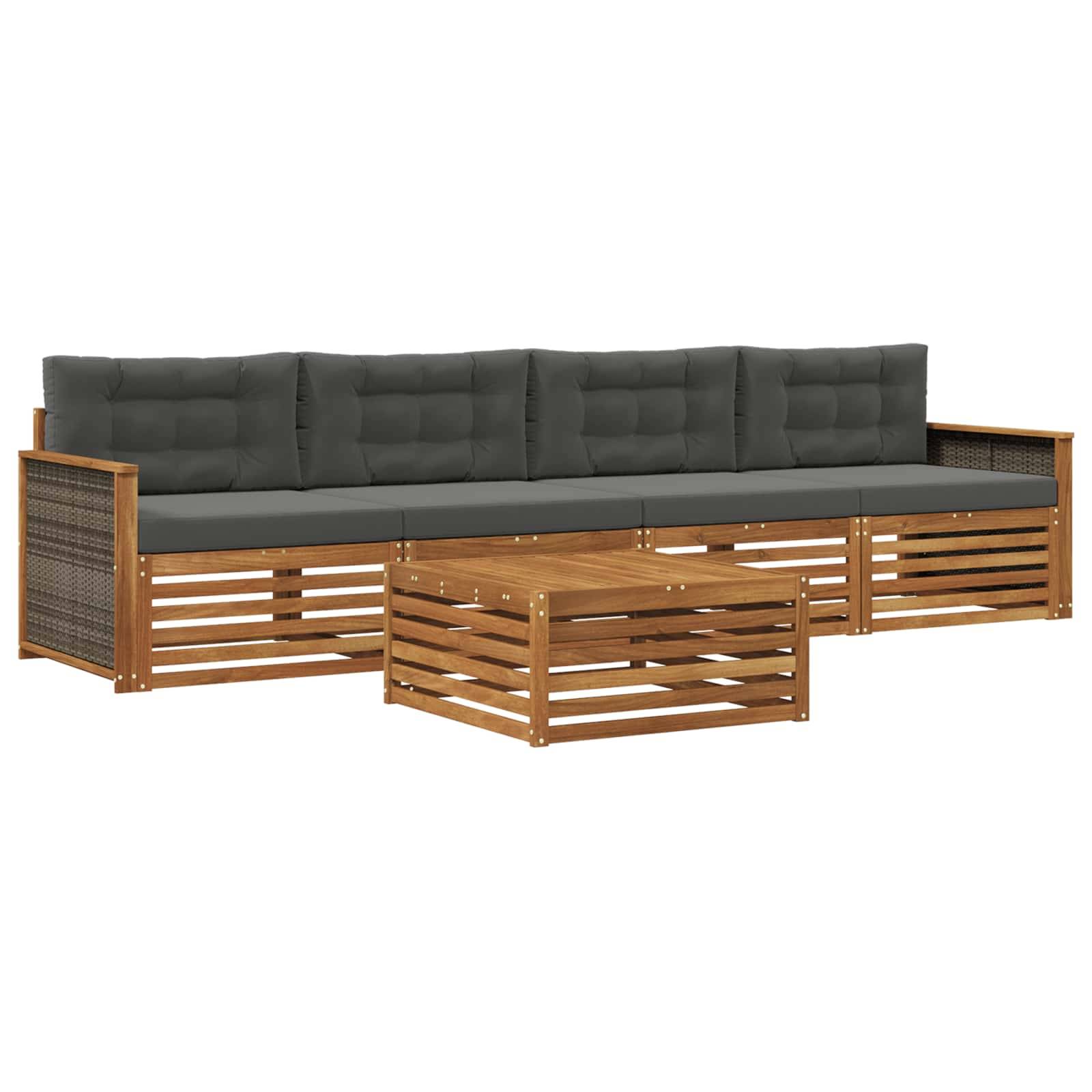 vidaXL Outdoor-Sofagarnitur mit Kissen 5 pcs Natur und Anthrazit