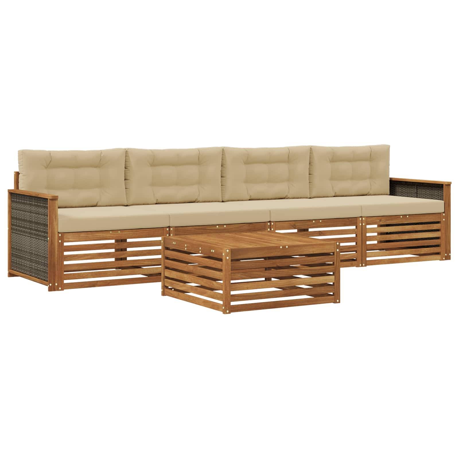 vidaXL Outdoor-Sofagarnitur mit Kissen 5 pcs Natur und Beige