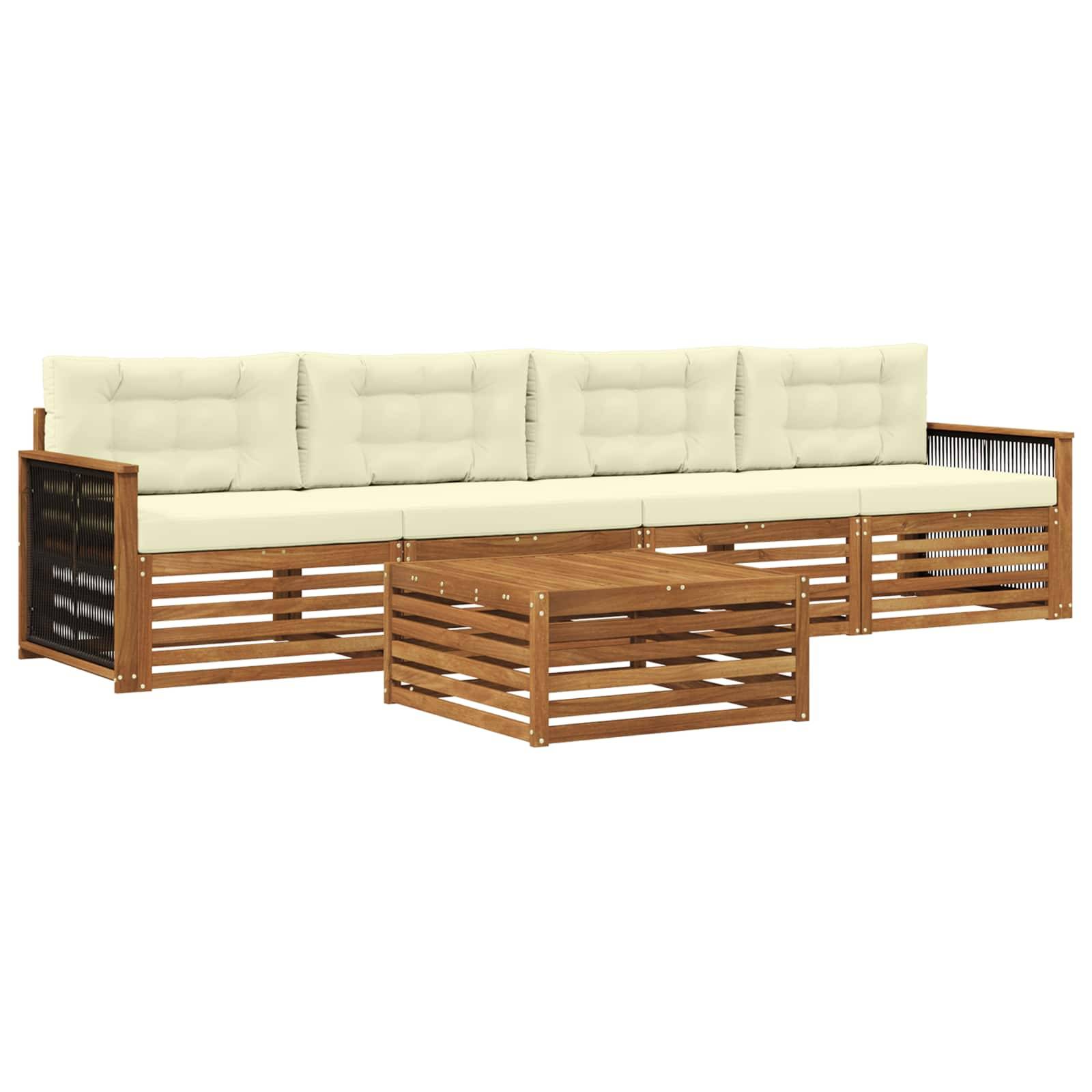 vidaXL Outdoor-Sofagarnitur mit Kissen 5 pcs Natur und Creme