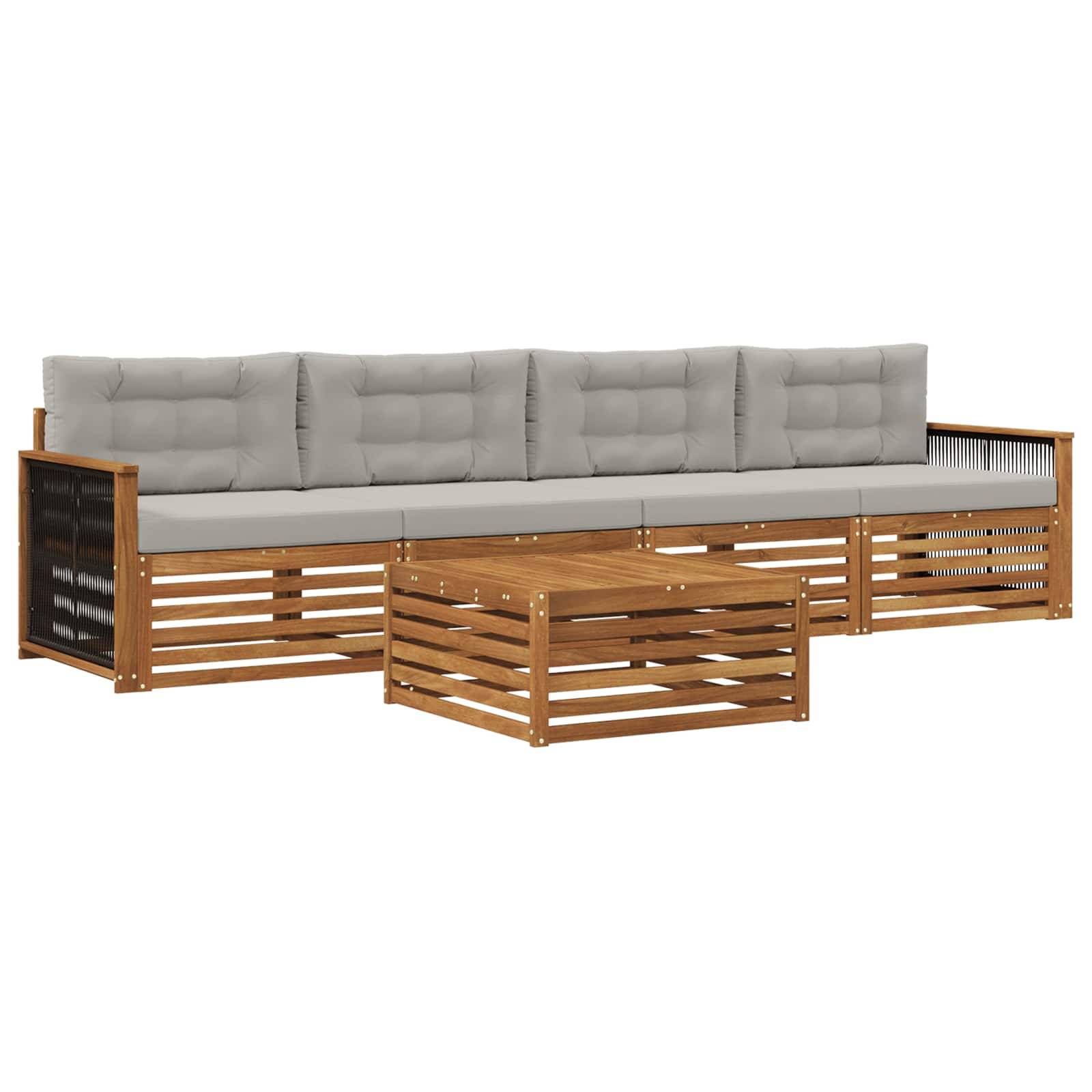 vidaXL Outdoor-Sofagarnitur mit Kissen 5 pcs Natürlich und Hellgrau