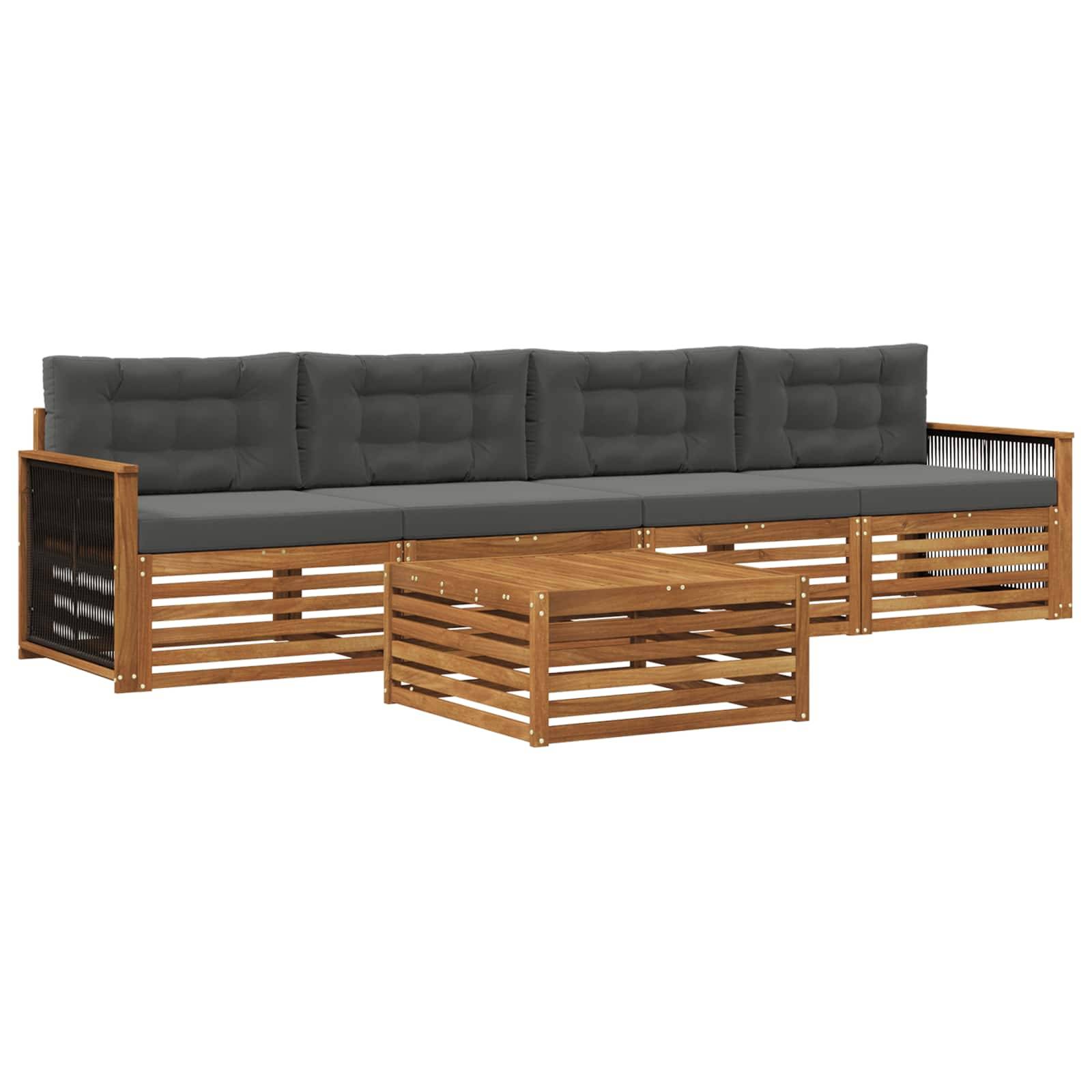 vidaXL Outdoor-Sofagarnitur mit Kissen 5 pcs Natur und Anthrazit