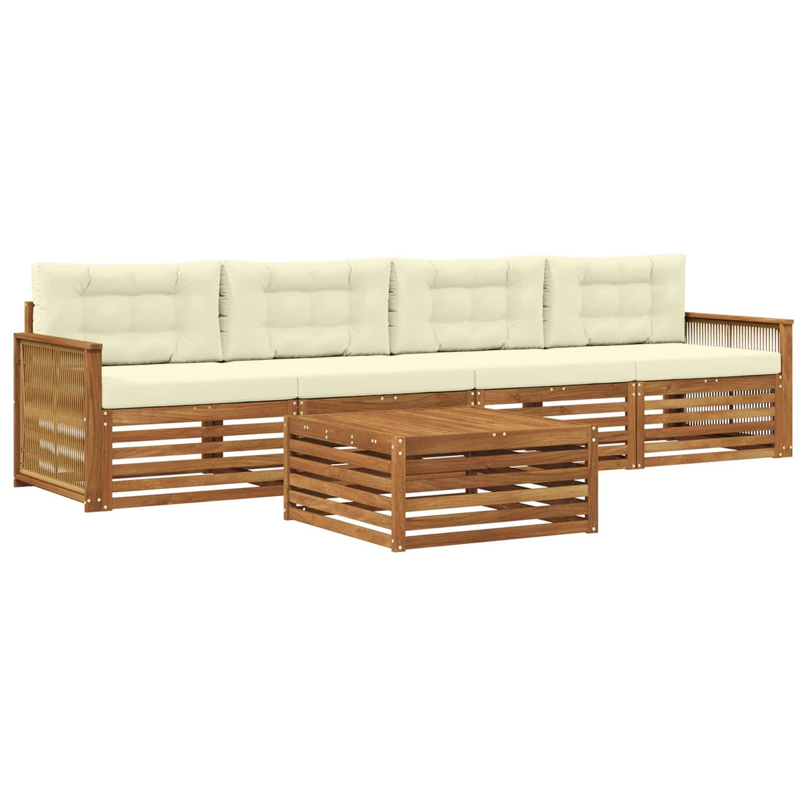 vidaXL Outdoor-Sofagarnitur mit Kissen 5 pcs Natur und Creme