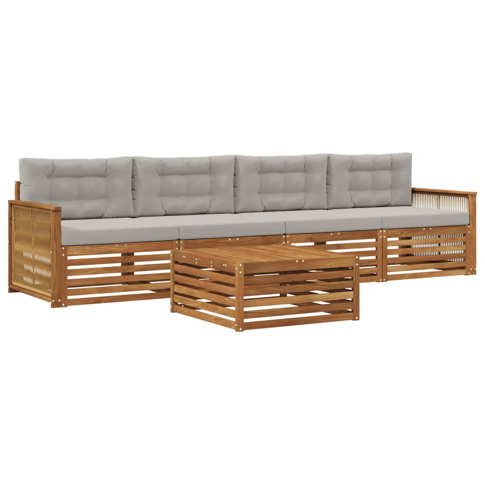 vidaXL Outdoor-Sofagarnitur mit Kissen 5 pcs Natürlich und Hellgrau
