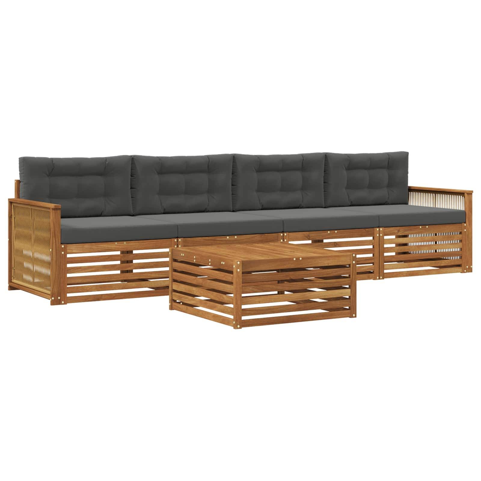 vidaXL Outdoor-Sofagarnitur mit Kissen 5 pcs Natur und Anthrazit