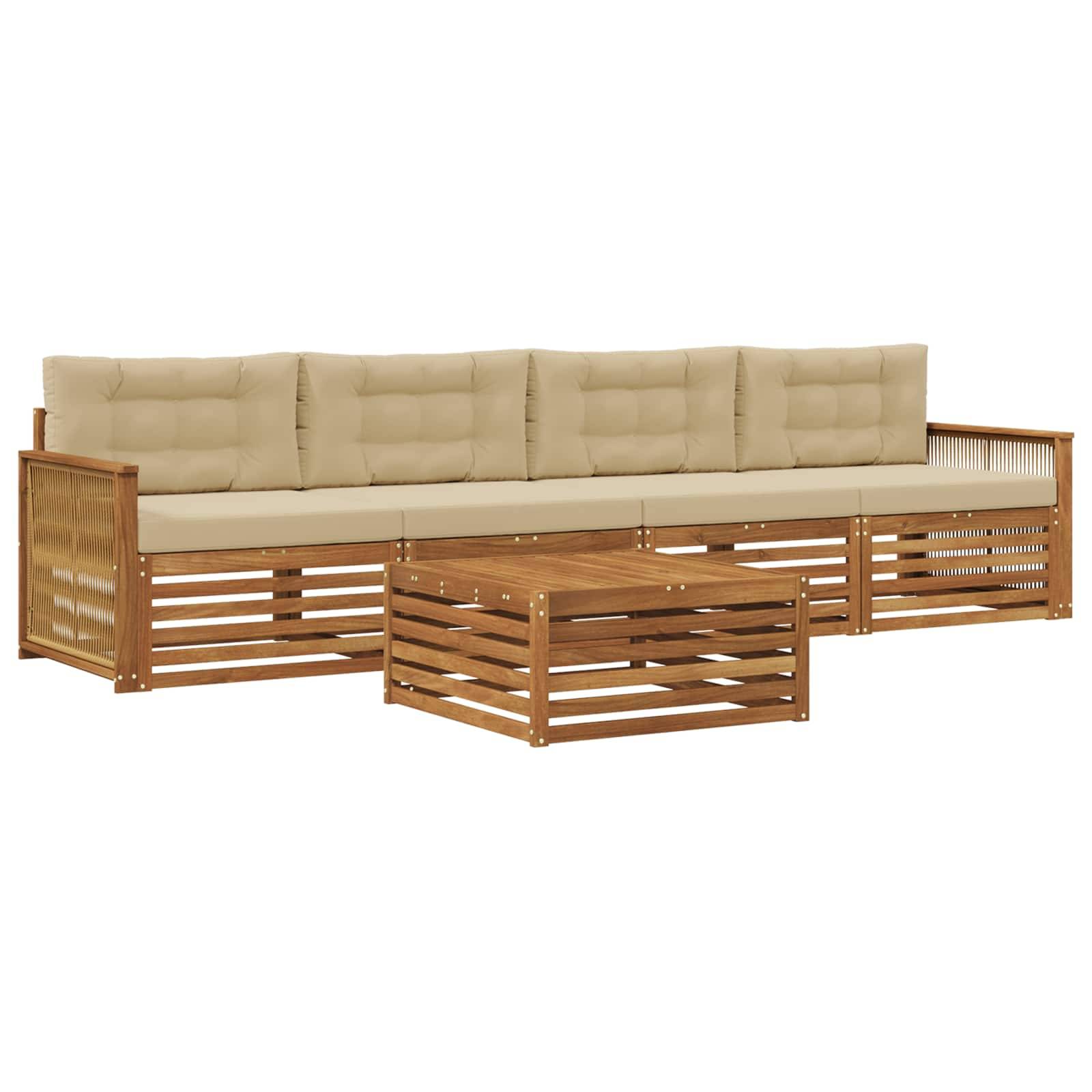 vidaXL Outdoor-Sofagarnitur mit Kissen 5 pcs Natur und Beige
