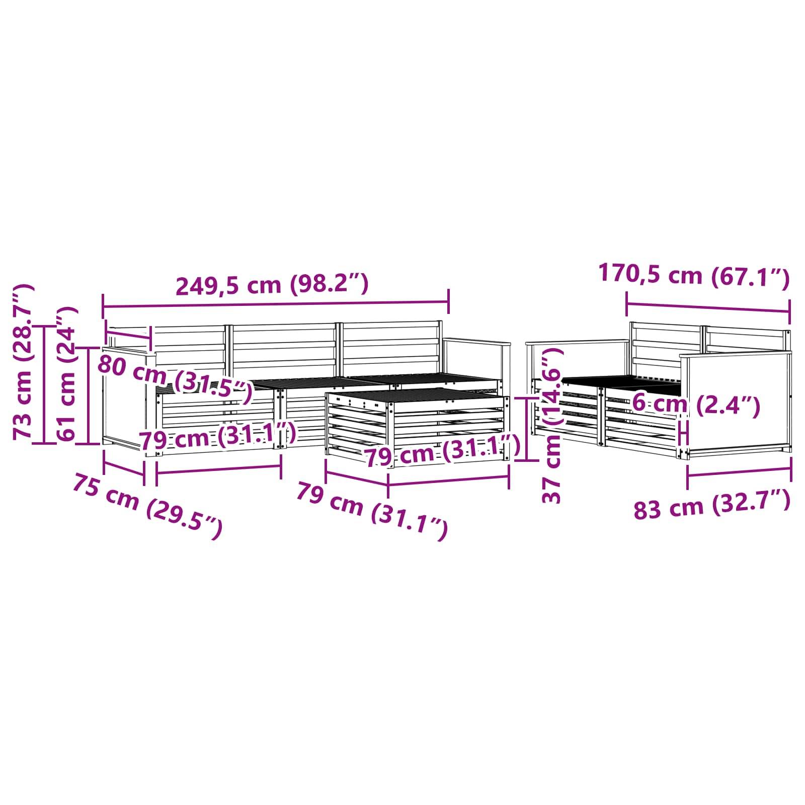vidaXL Outdoor-Sofagarnitur 6 pcs Natur Massivholz Akazie