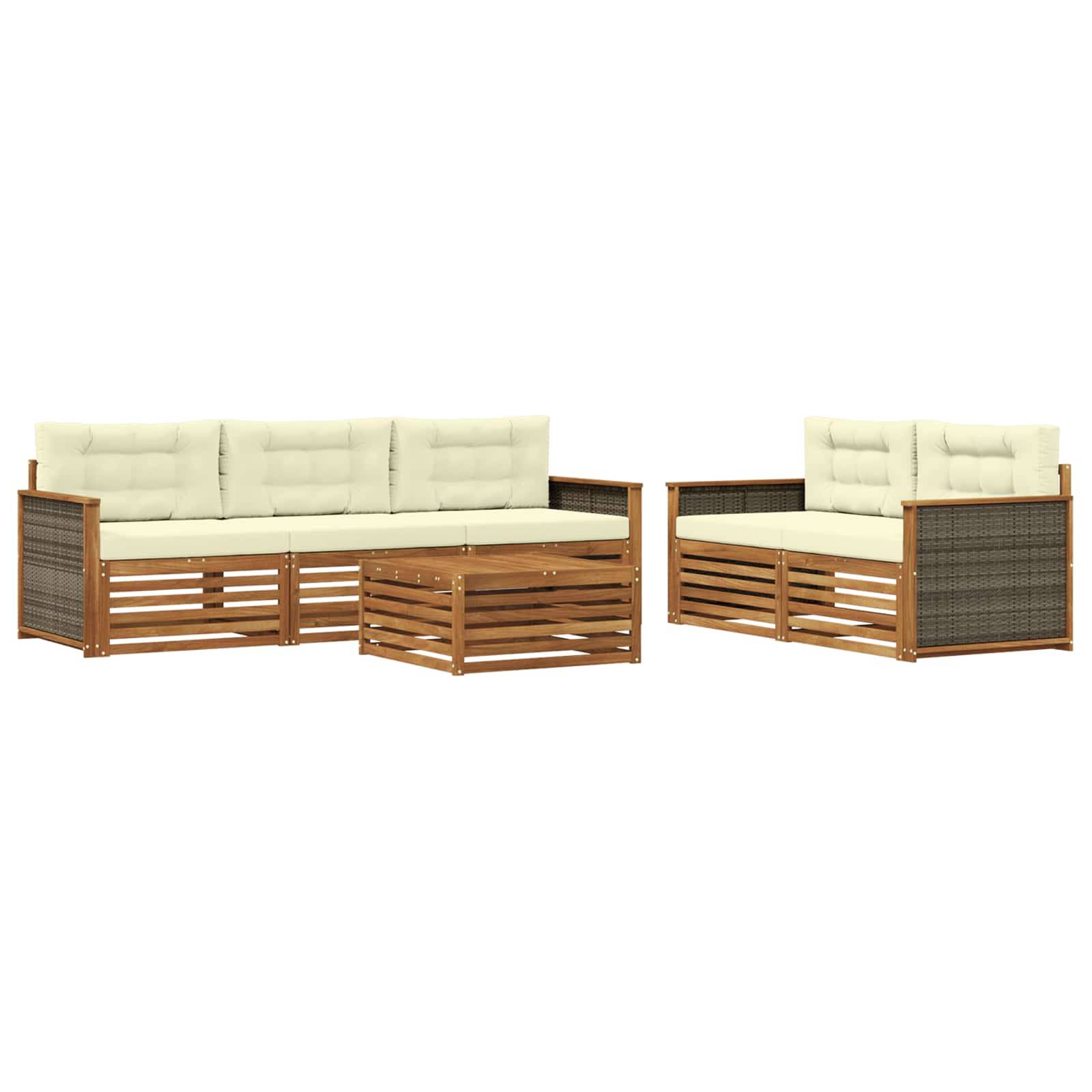 vidaXL Outdoor-Sofagarnitur mit Kissen 6 pcs Natur und Creme