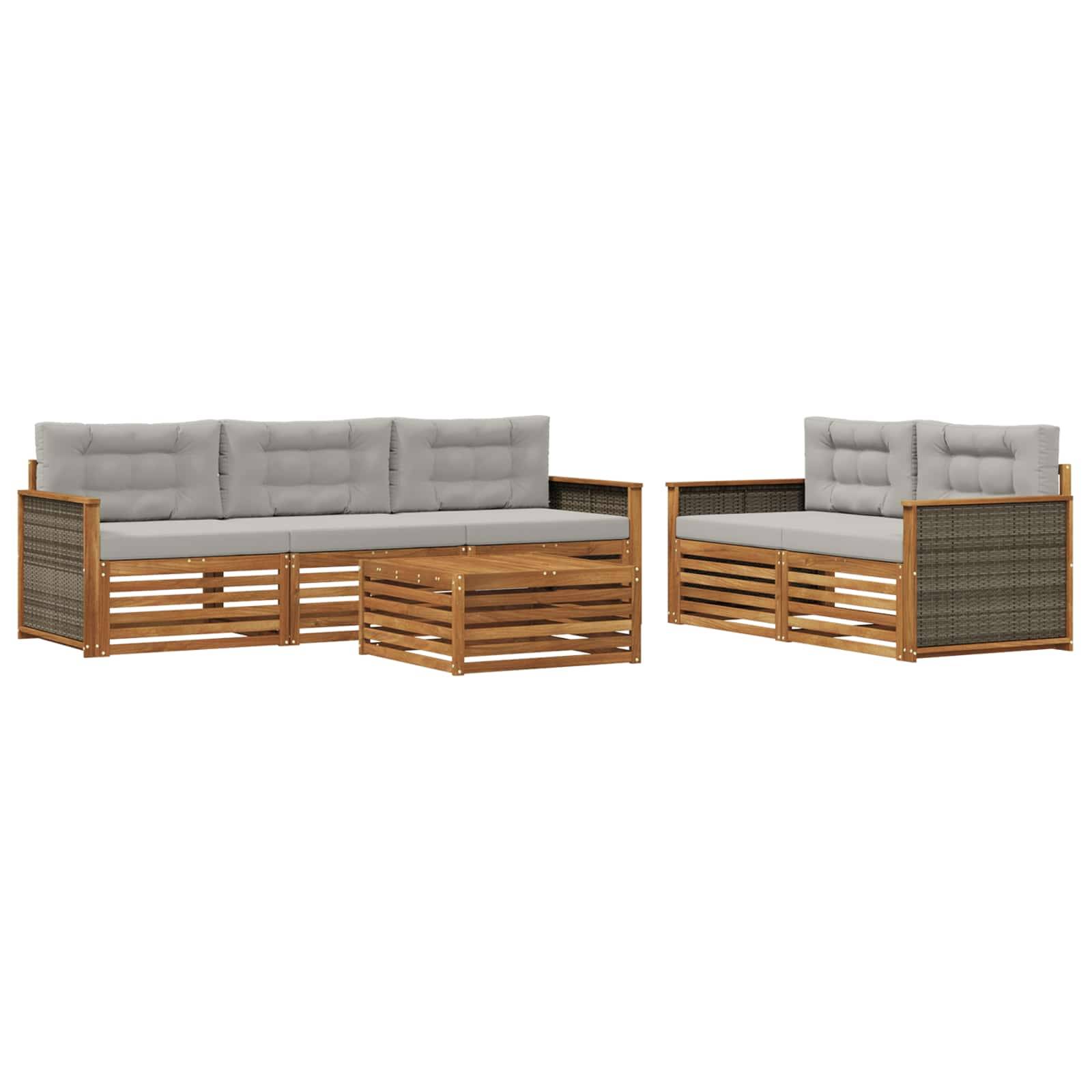 vidaXL Outdoor-Sofagarnitur mit Kissen 6 pcs Natürlich und Hellgrau