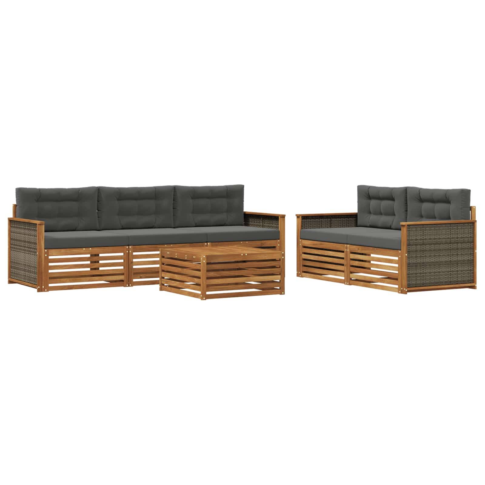 vidaXL Outdoor-Sofagarnitur mit Kissen 6 pcs Natur und Anthrazit