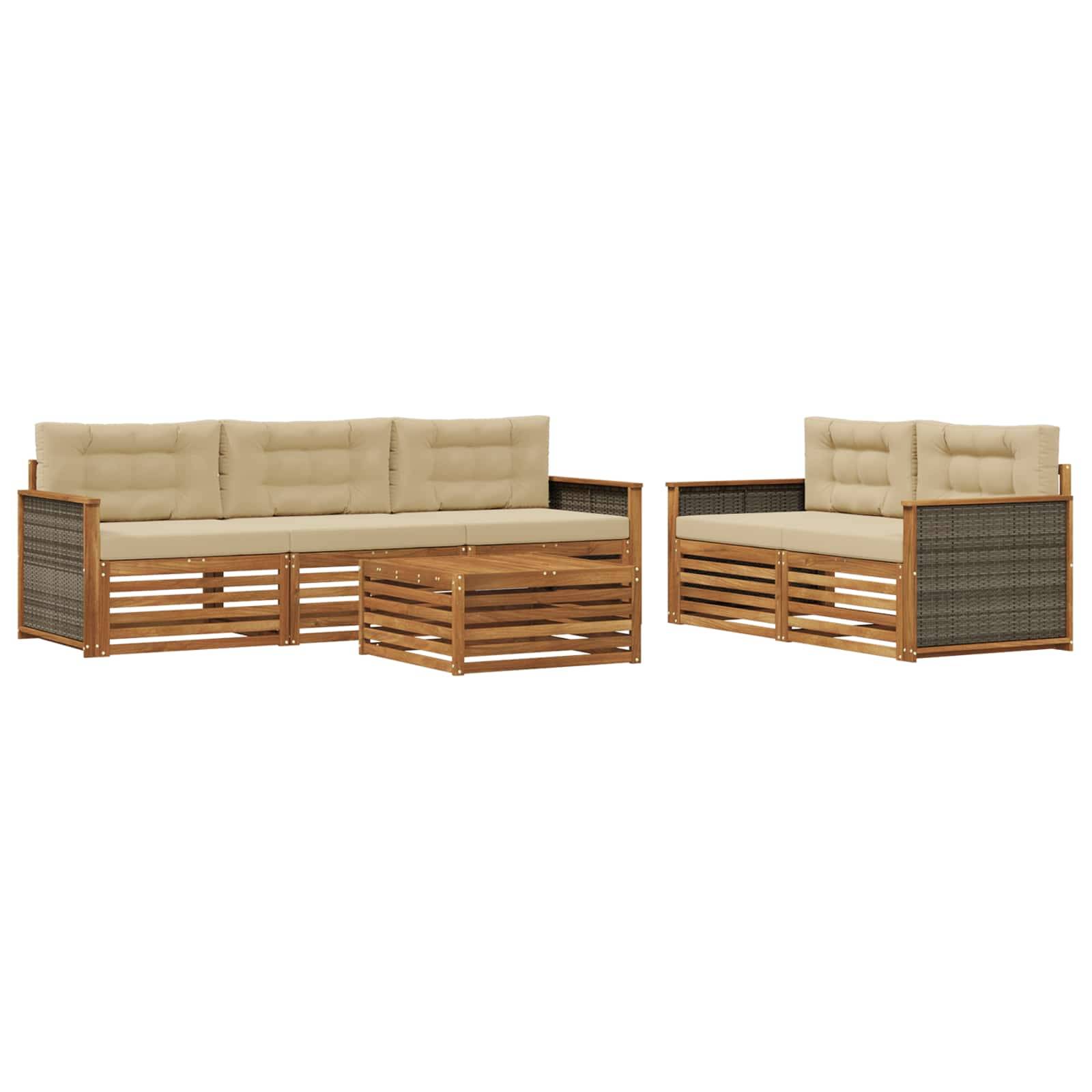 vidaXL Outdoor-Sofagarnitur mit Kissen 6 pcs Natur und Beige