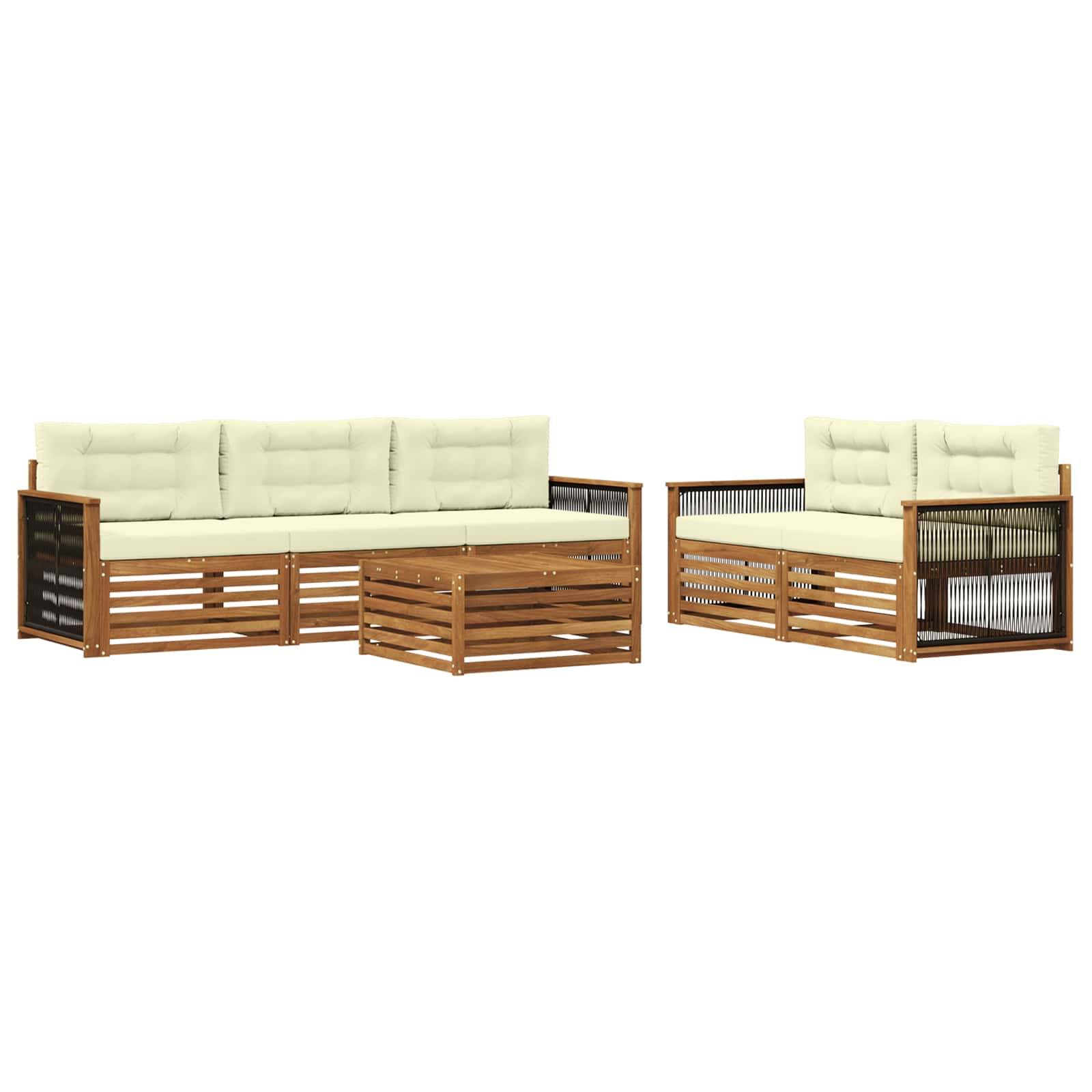 vidaXL Outdoor-Sofagarnitur mit Kissen 6 pcs Natur und Creme