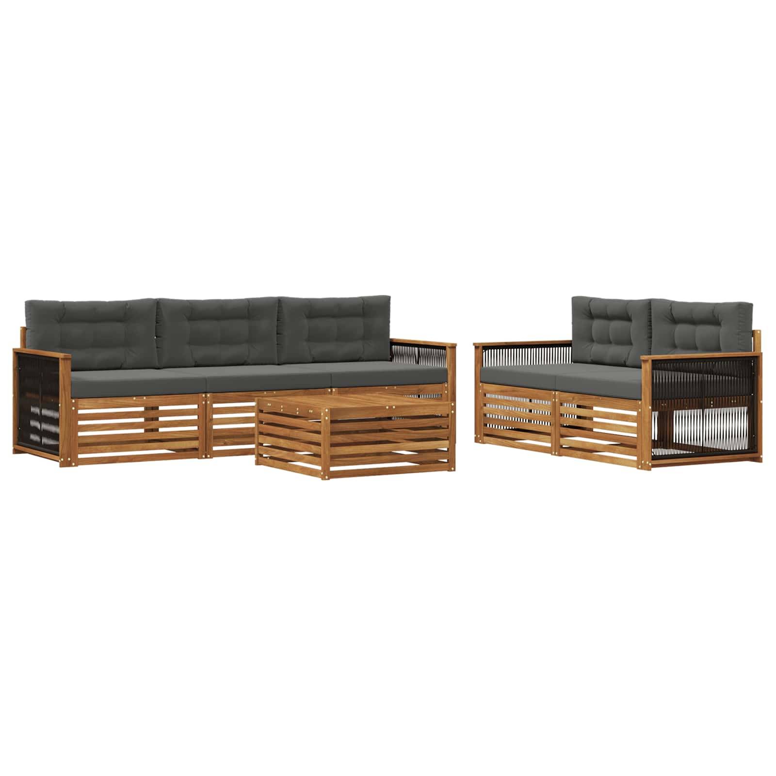 vidaXL Outdoor-Sofagarnitur mit Kissen 6 pcs Natur und Anthrazit