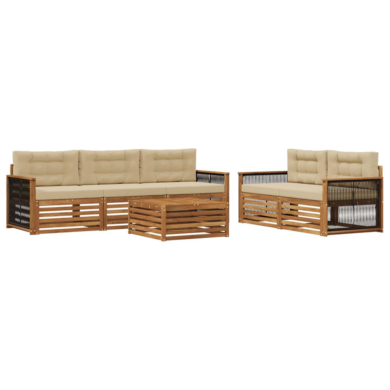 vidaXL Outdoor-Sofagarnitur mit Kissen 6 pcs Natur und Beige