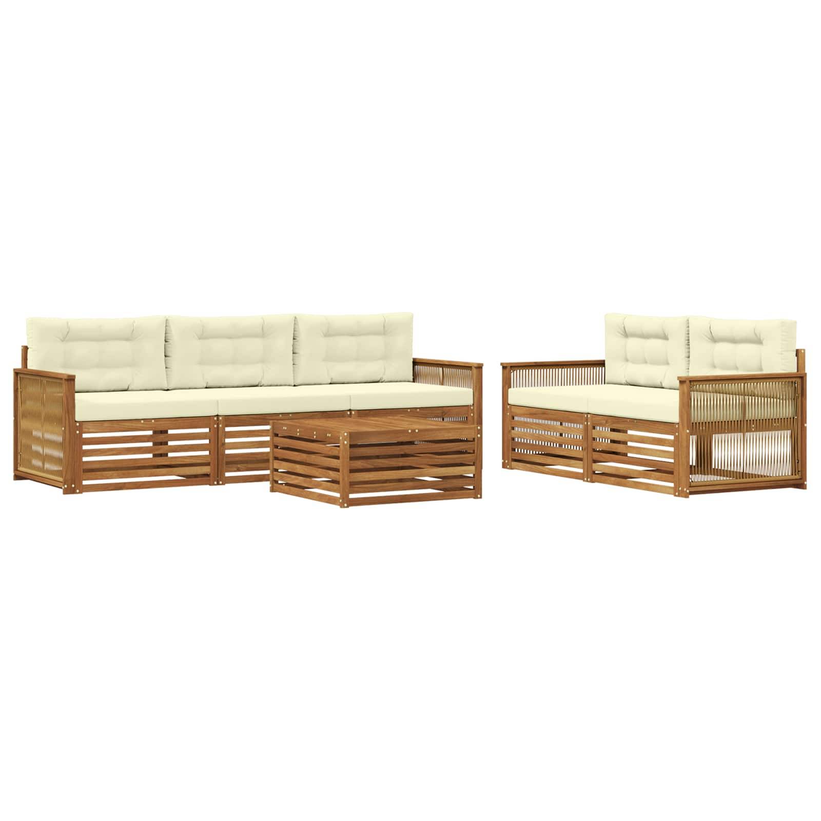 vidaXL Outdoor-Sofagarnitur mit Kissen 6 pcs Natur und Creme