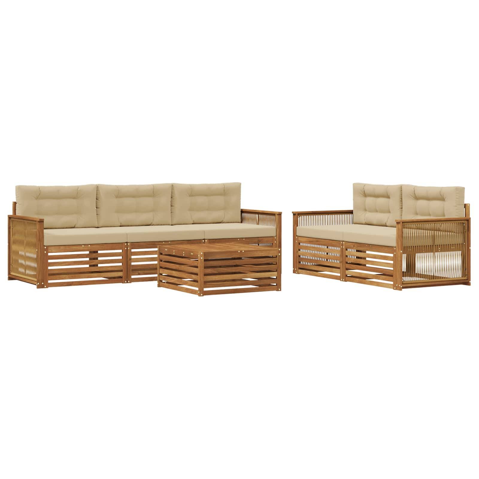 vidaXL Outdoor-Sofagarnitur mit Kissen 6 pcs Natur und Beige