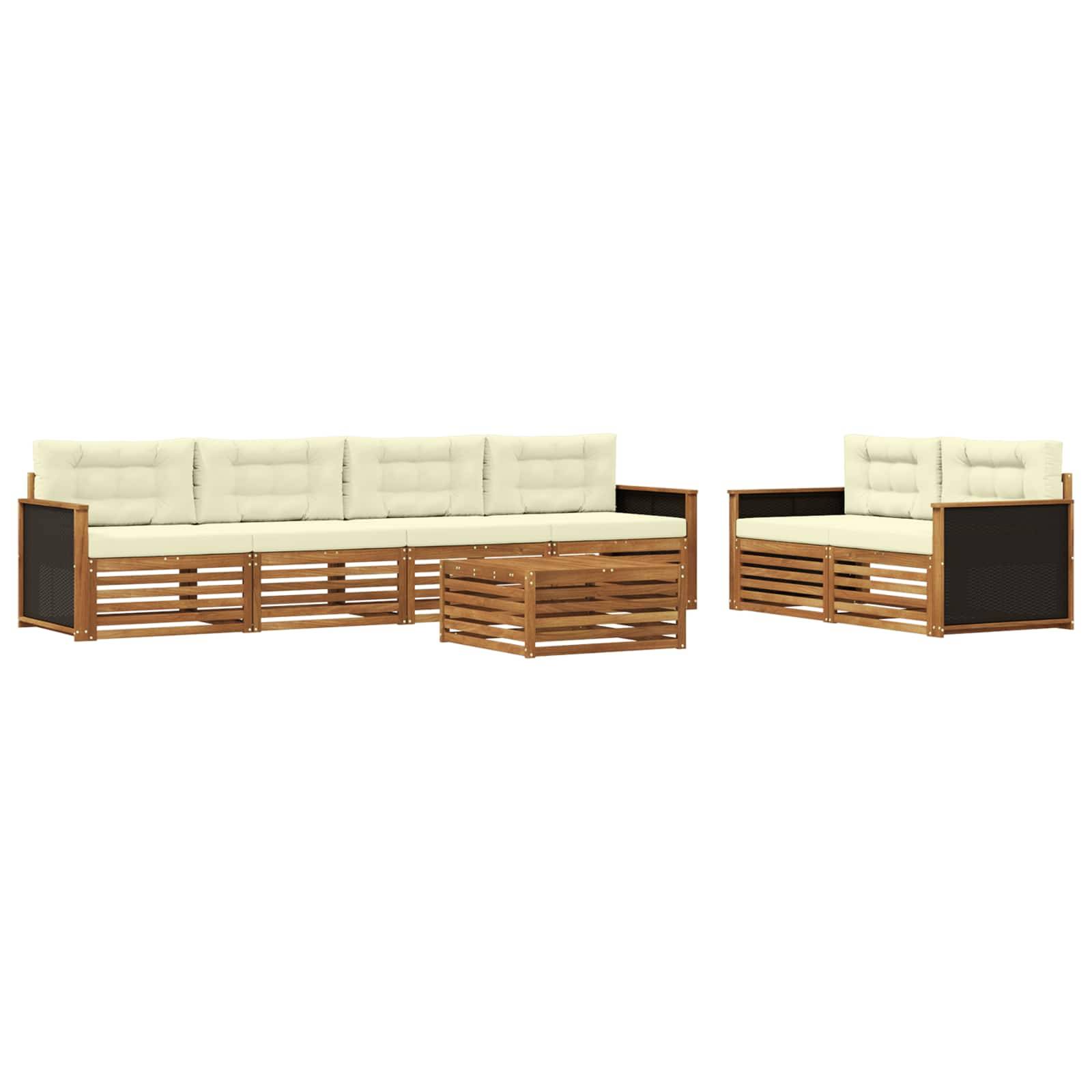 vidaXL Outdoor-Sofagarnitur mit Kissen 7 pcs Natur und Creme Polyester