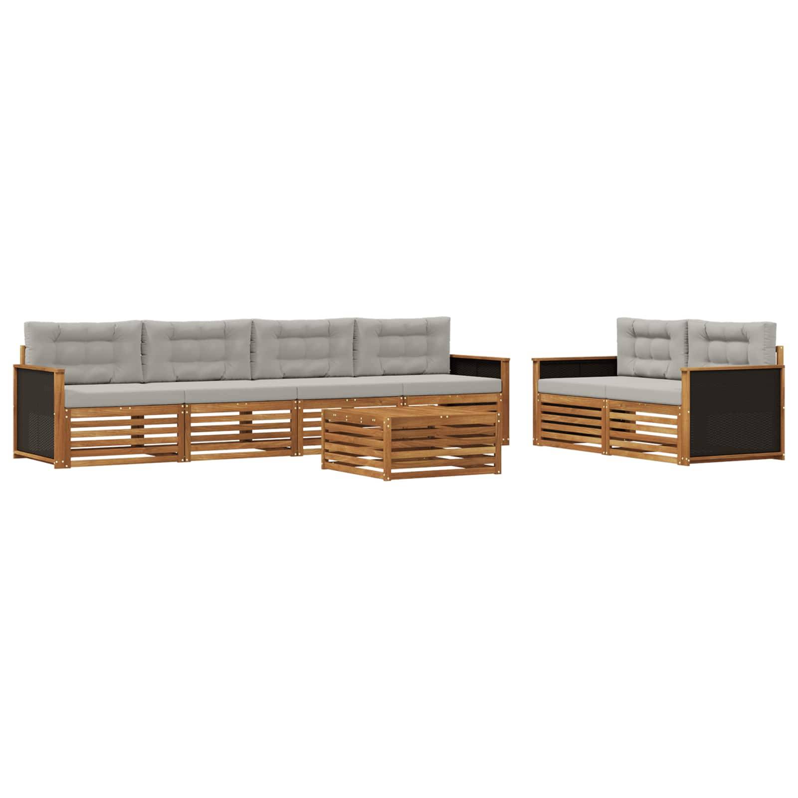 vidaXL Outdoor-Sofagarnitur 7 pcs Natürlich und Hellgrau Polyester