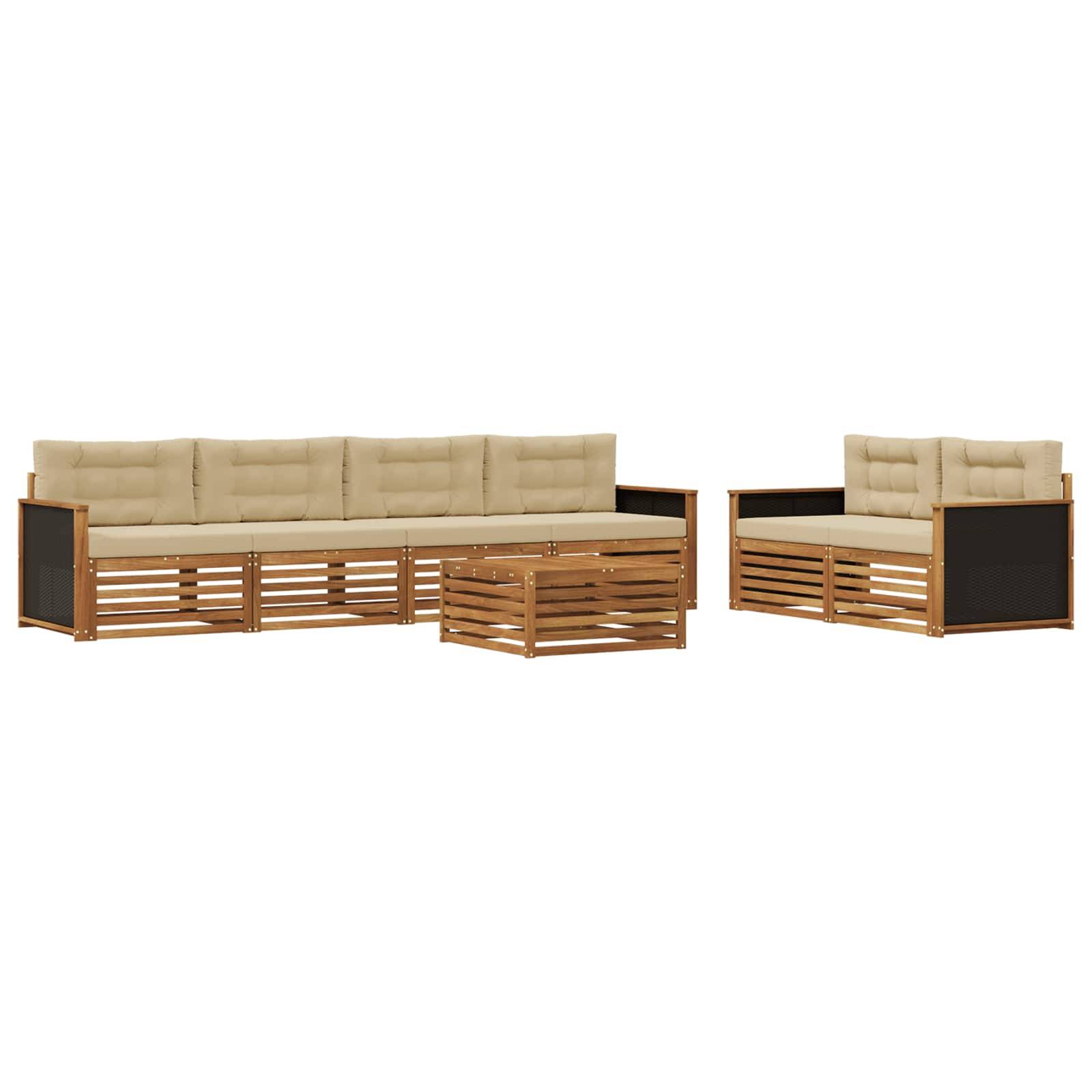vidaXL Outdoor-Sofagarnitur mit Kissen 7 pcs Natur und Beige Polyester