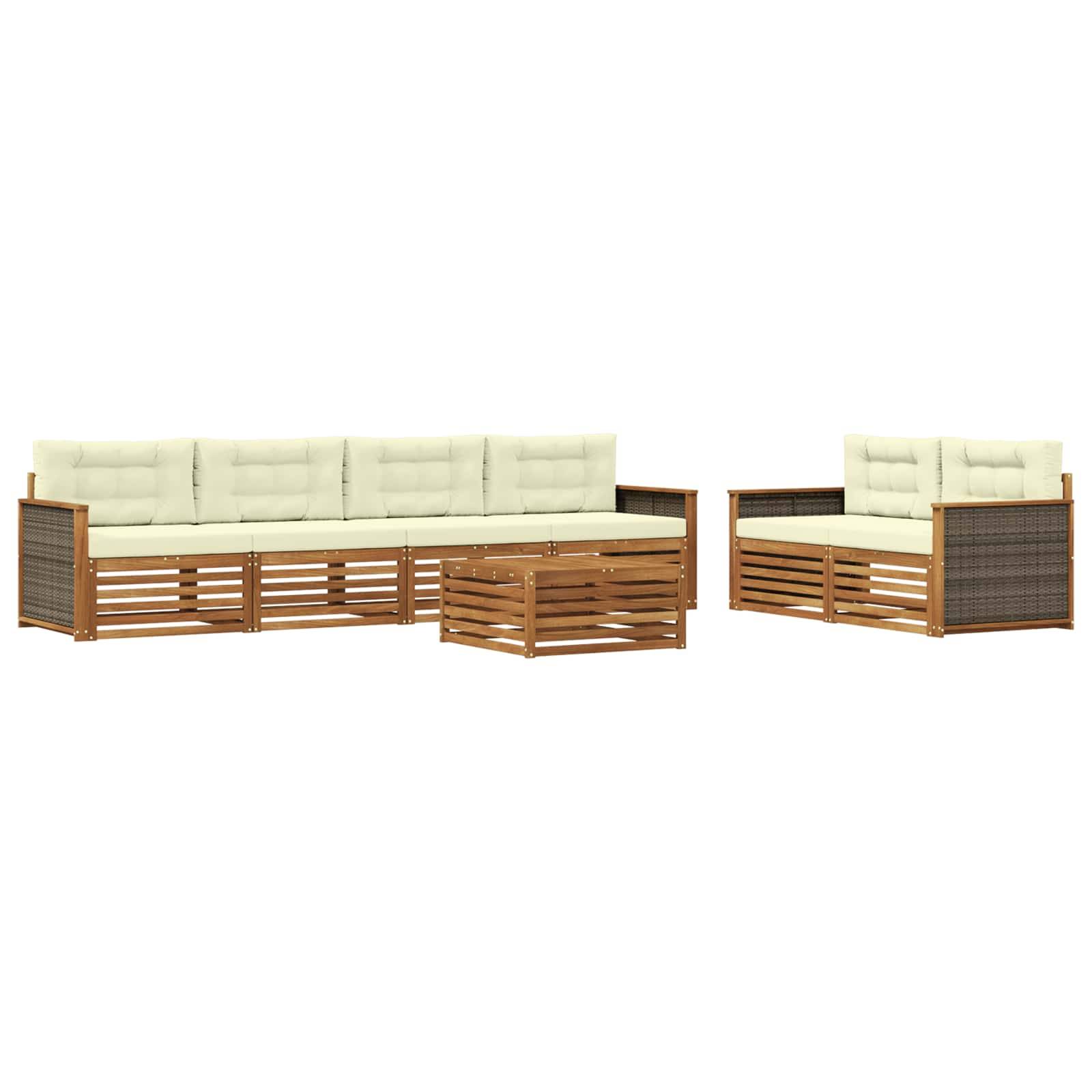 vidaXL Outdoor-Sofagarnitur mit Kissen 7 pcs Natur und Creme