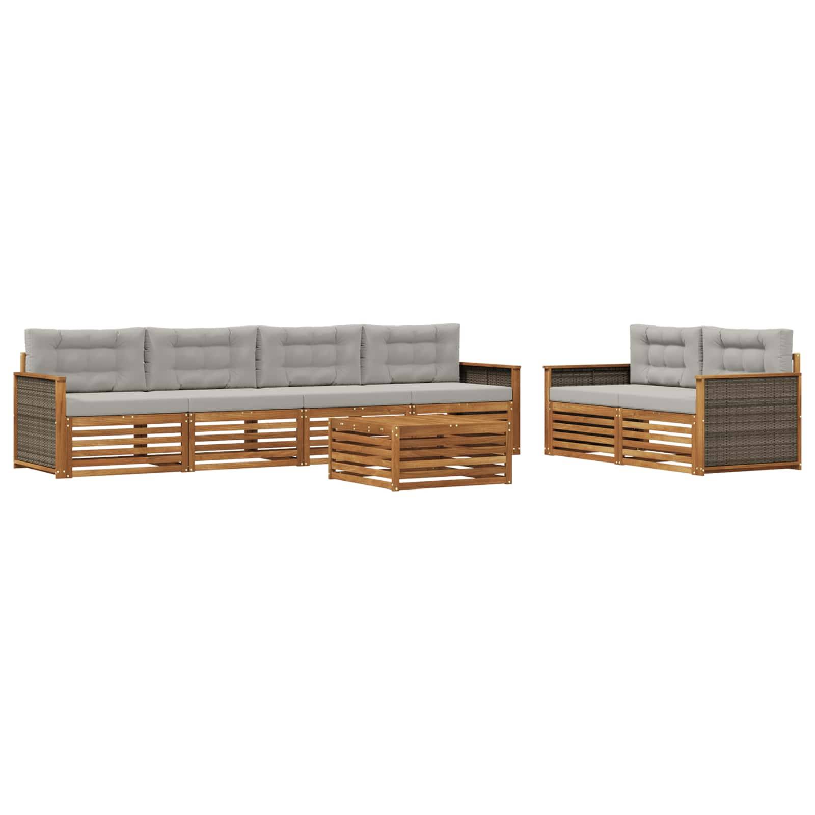 vidaXL Outdoor-Sofagarnitur mit Kissen 7 pcs Natürlich und Hellgrau