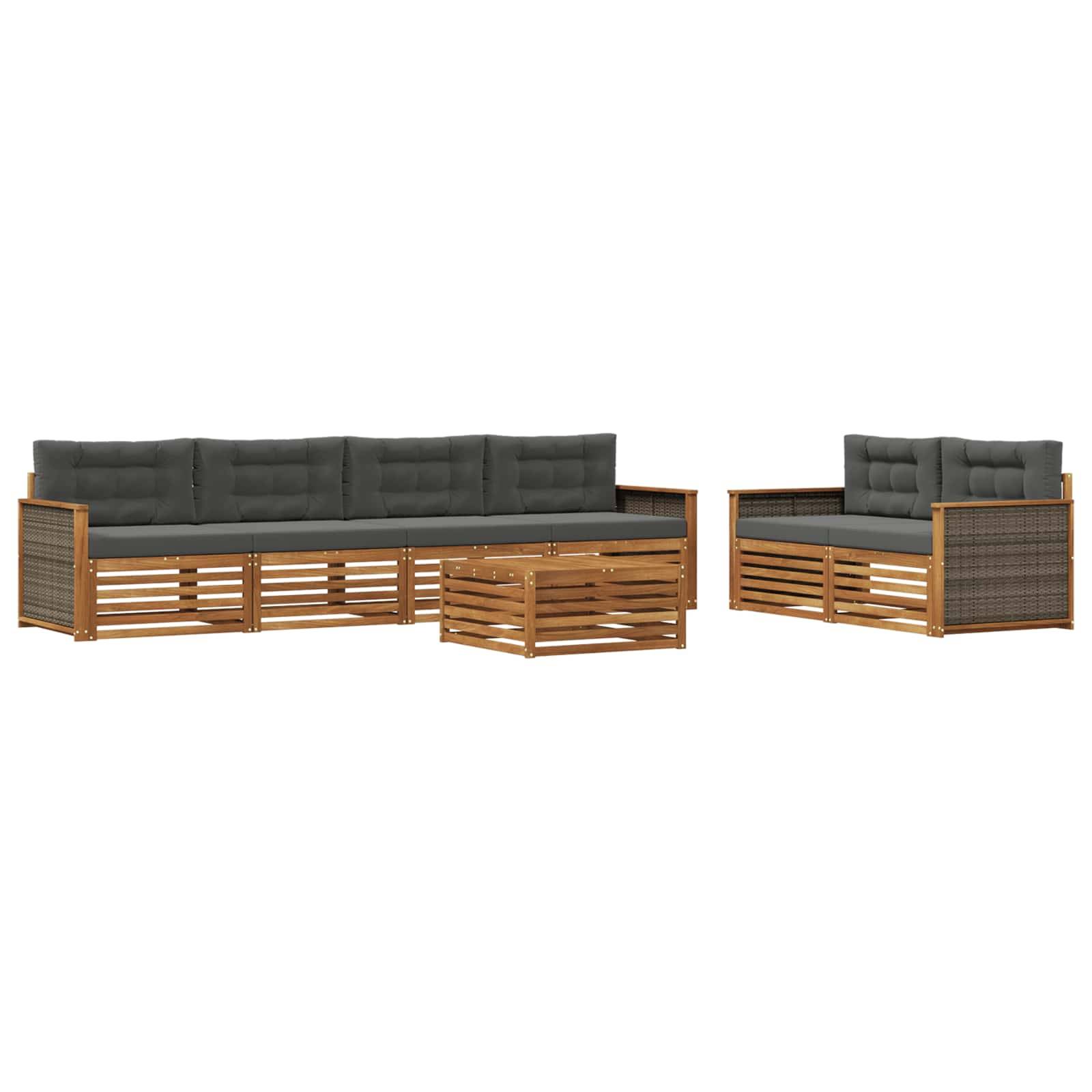 vidaXL Outdoor-Sofagarnitur mit Kissen 7 pcs Natur und Anthrazit