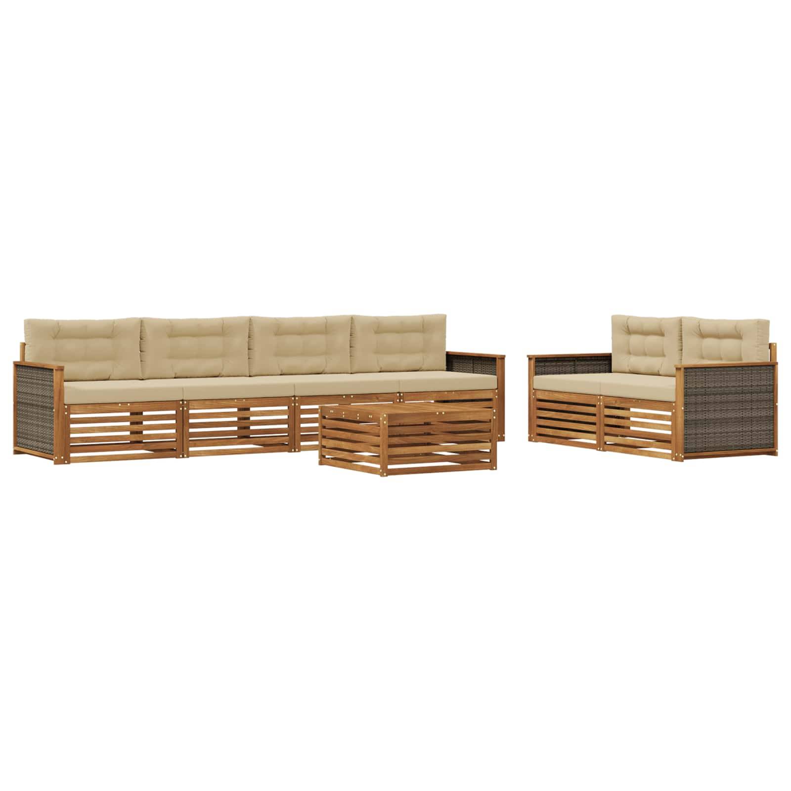 vidaXL Outdoor-Sofagarnitur mit Kissen 7 pcs Natur und Beige
