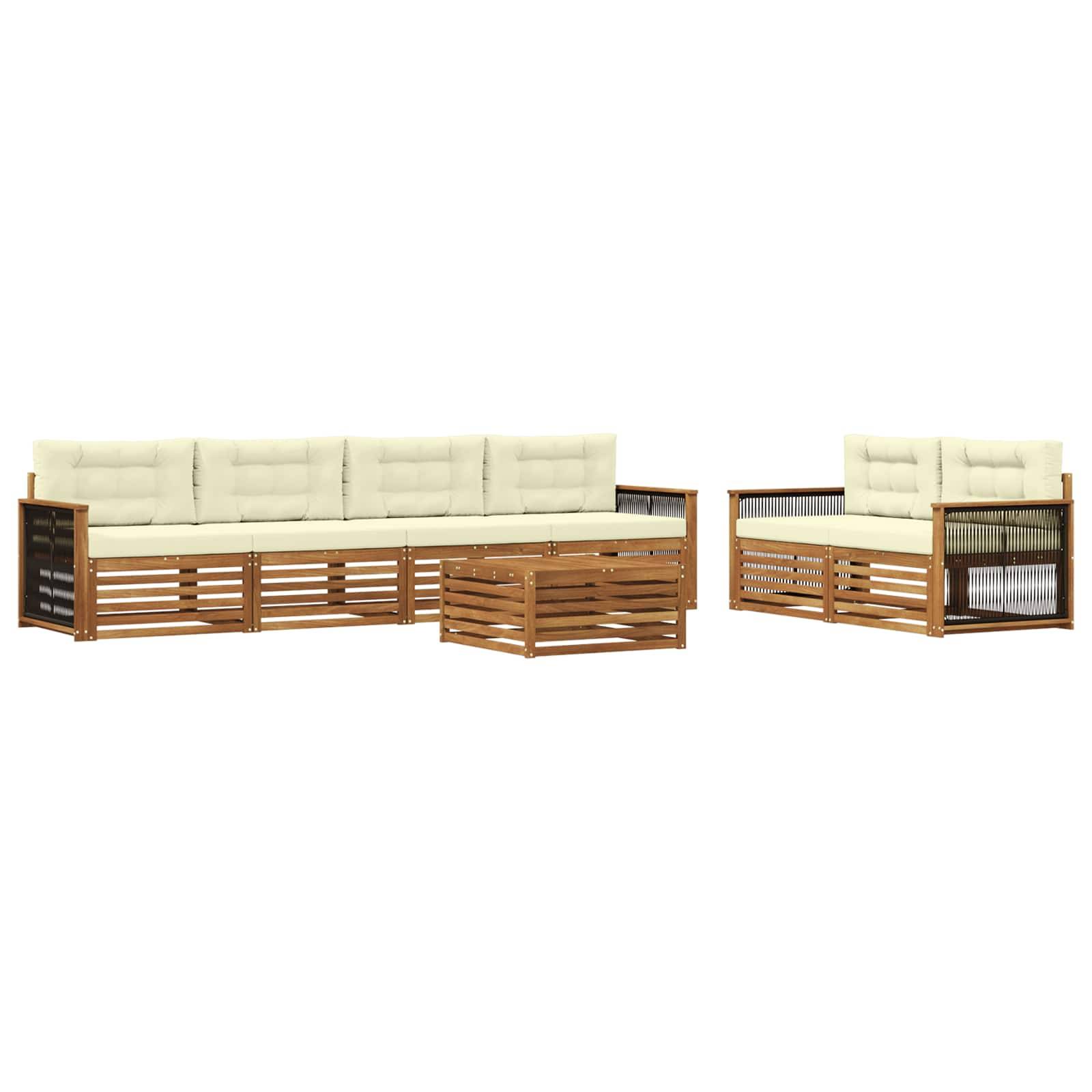 vidaXL Outdoor-Sofagarnitur mit Kissen 7 pcs Natur und Creme