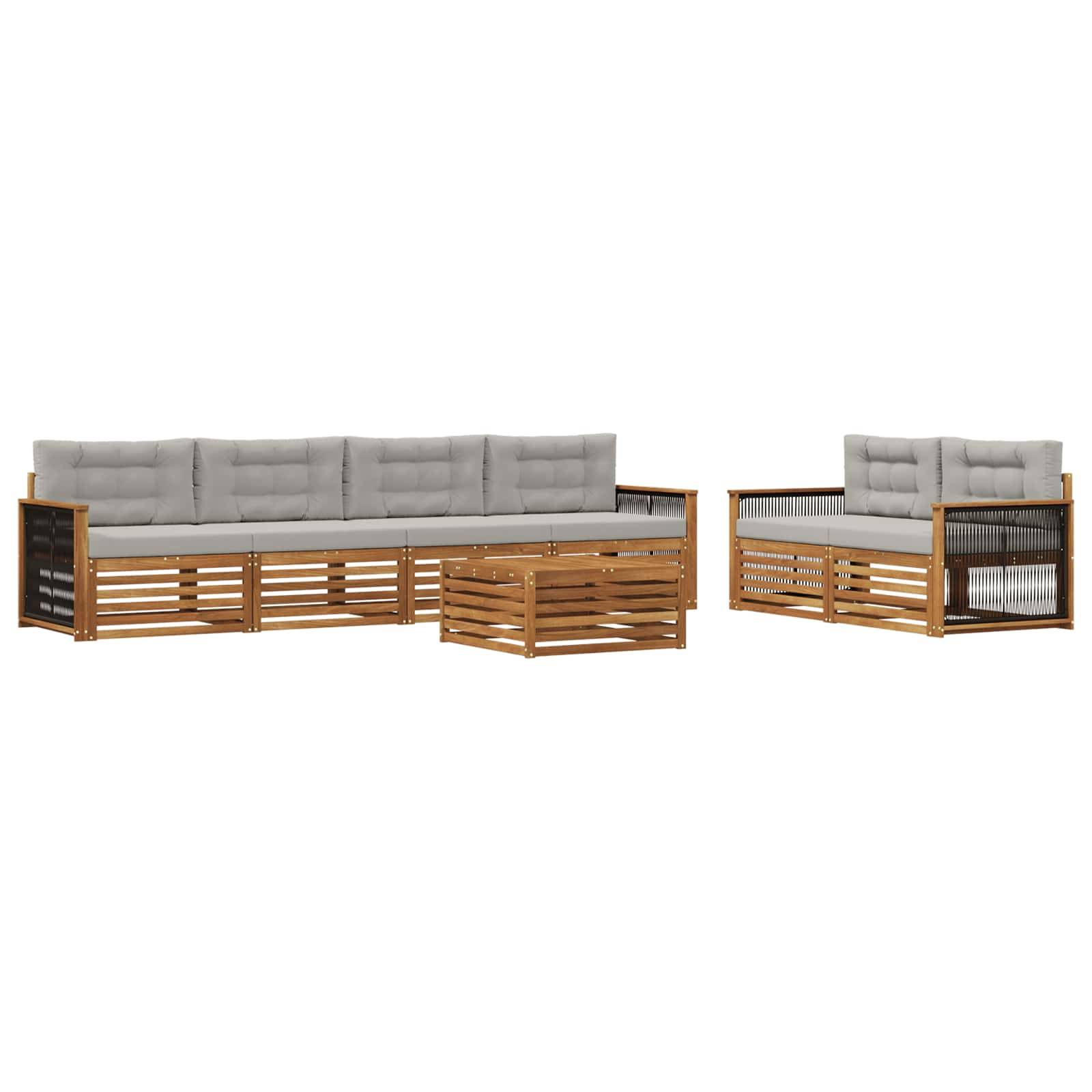 vidaXL Outdoor-Sofagarnitur mit Kissen 7 pcs Natürlich und Hellgrau