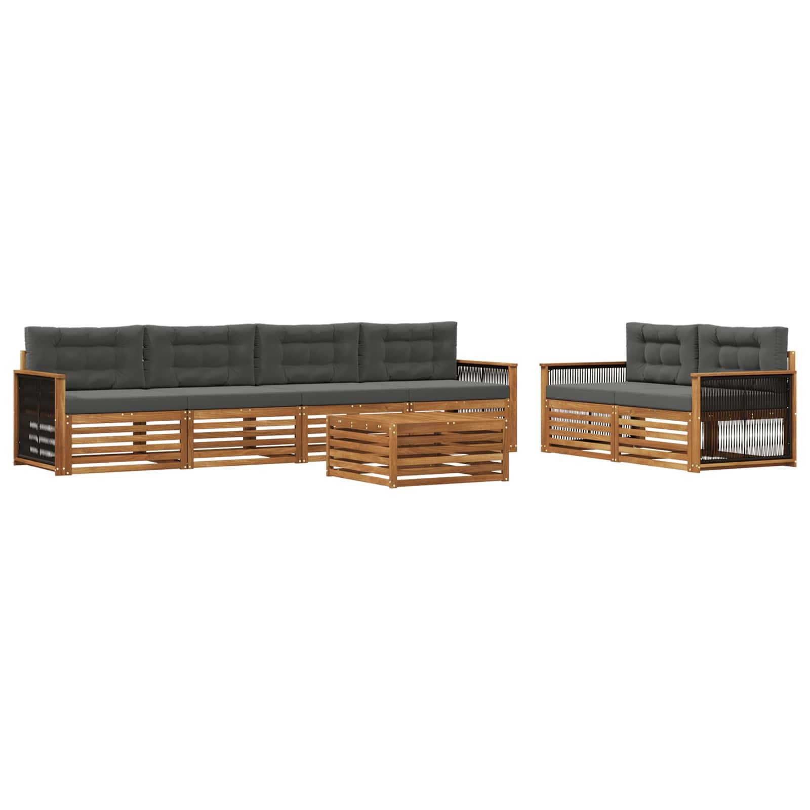 vidaXL Outdoor-Sofagarnitur mit Kissen 7 pcs Natur und Anthrazit